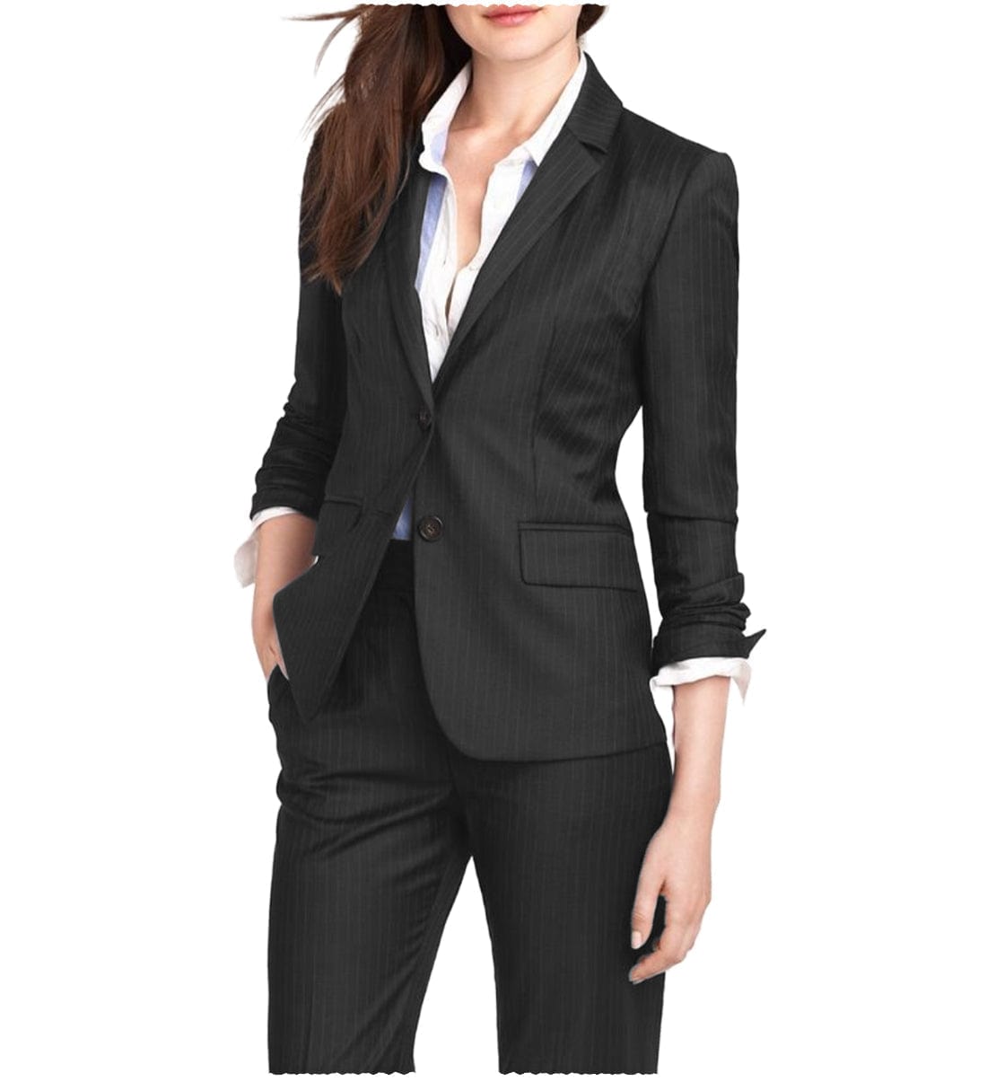 2-Piece Women's Single Button Notch Lapel Suit Set (Blazer + Pants) - Professional Office Wear & Business Attire for Women
