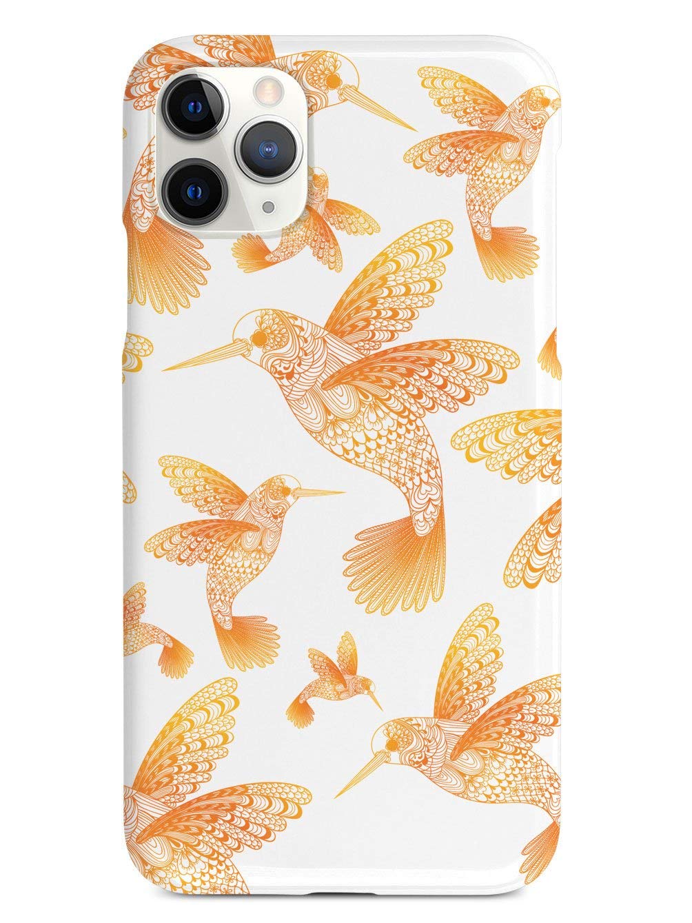 Inspired Cases - Premium 3D Textured Protective Phone Case Compatible with Apple iPhone 11 Pro - Zentangle Hummingbirds Design in Orange - Perfect for Daily Use, Travel & Outdoor Activities