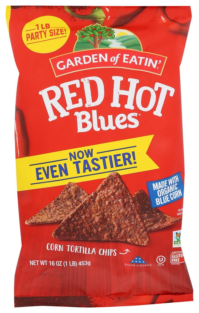 Organic Garden of Eatin' Red Hot Blue Corn Tortilla Chips - 16oz Pack of 12 | Gluten-Free, Vegan Snacks for Parties, Movie Nights & Healthy Munching
