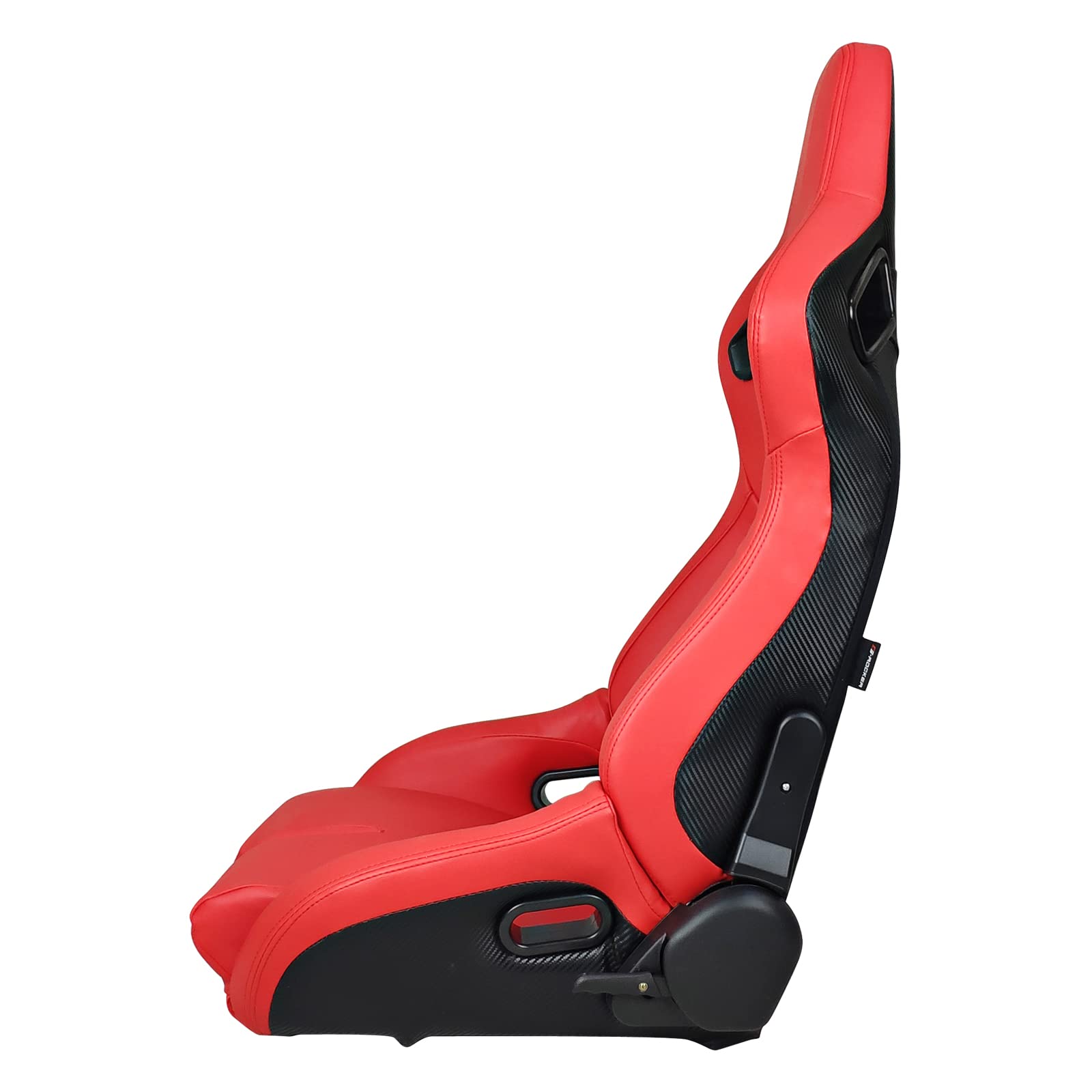 FREEMOTOR802 Universal Racing Seat - Bucket Style Reclining Sport Seat with Dual Lock Sliders, Adjustable Driver Side (1 PC) - PU & Carbon Fiber Fabric in Red - Perfect for Car Racing, Drifting & Performance Driving