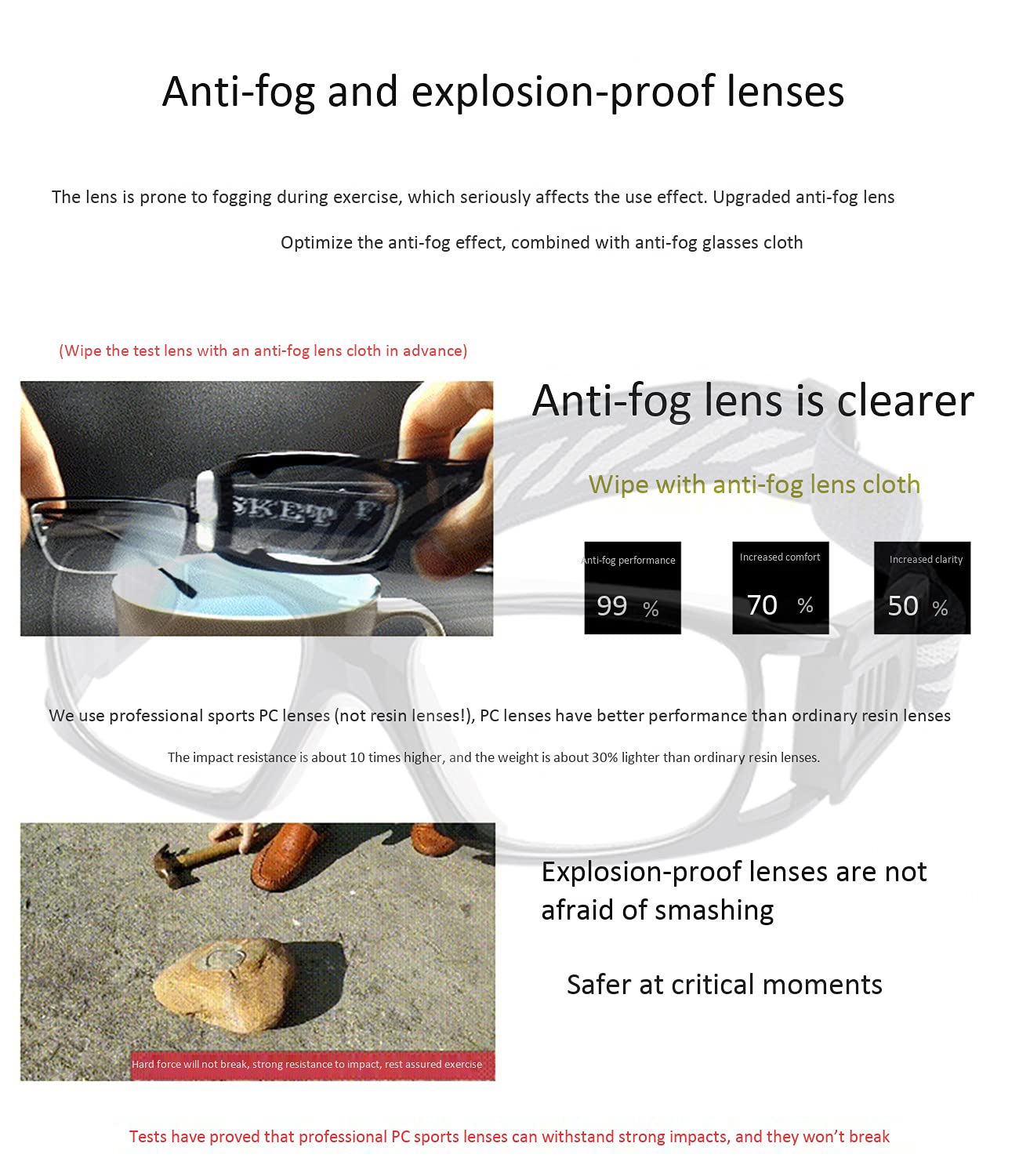 Anti-Fog Sports Goggles for Men & Women - Basketball, Football Protective Eyewear with Shock Resistance - Perfect for Outdoor Activities, Running & Cycling
