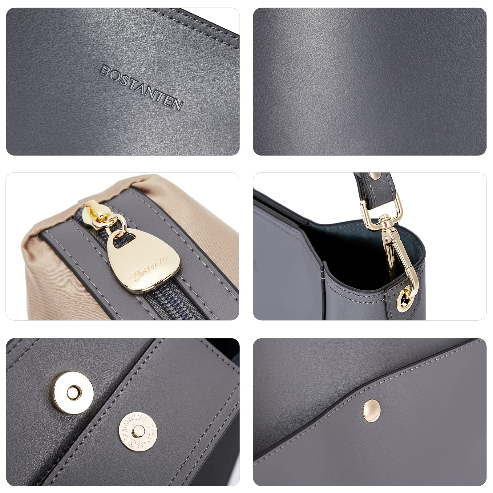 BOSTANTEN Women's Genuine Leather Designer Handbag - Stylish Tote Purse & Shoulder Bucket Bag for Work, Travel & Everyday Use