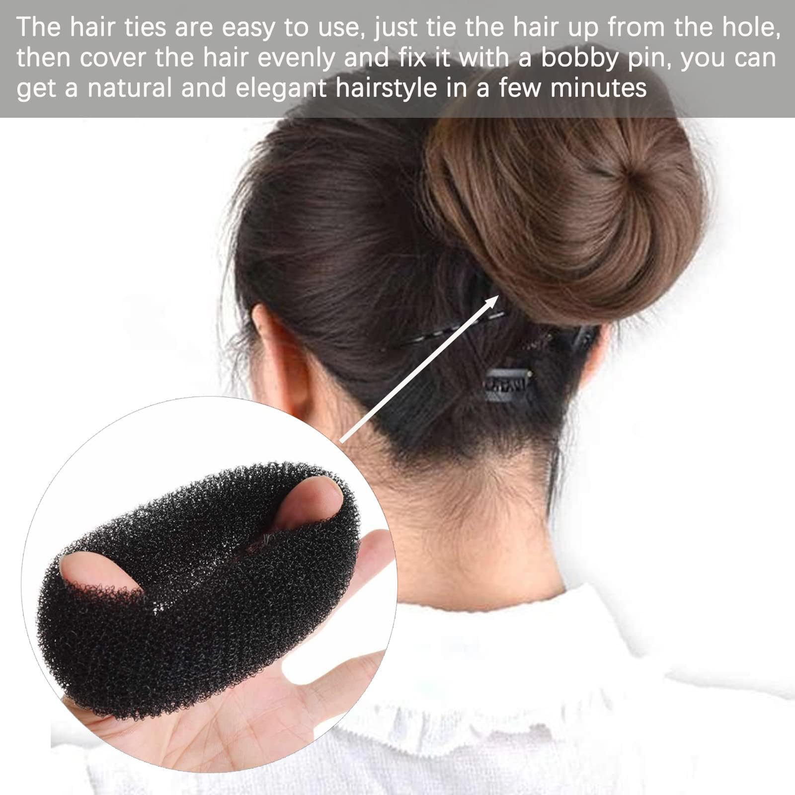 2 PCS Black Hair Bun Donuts - Hair Bun Maker & Ring Shaper for Chignon Styles with 5 U-Shaped Clips - Perfect for Ballet Dancers, Kids & Girls - Great for Dance Performances, School Events & Everyday Hairstyles
