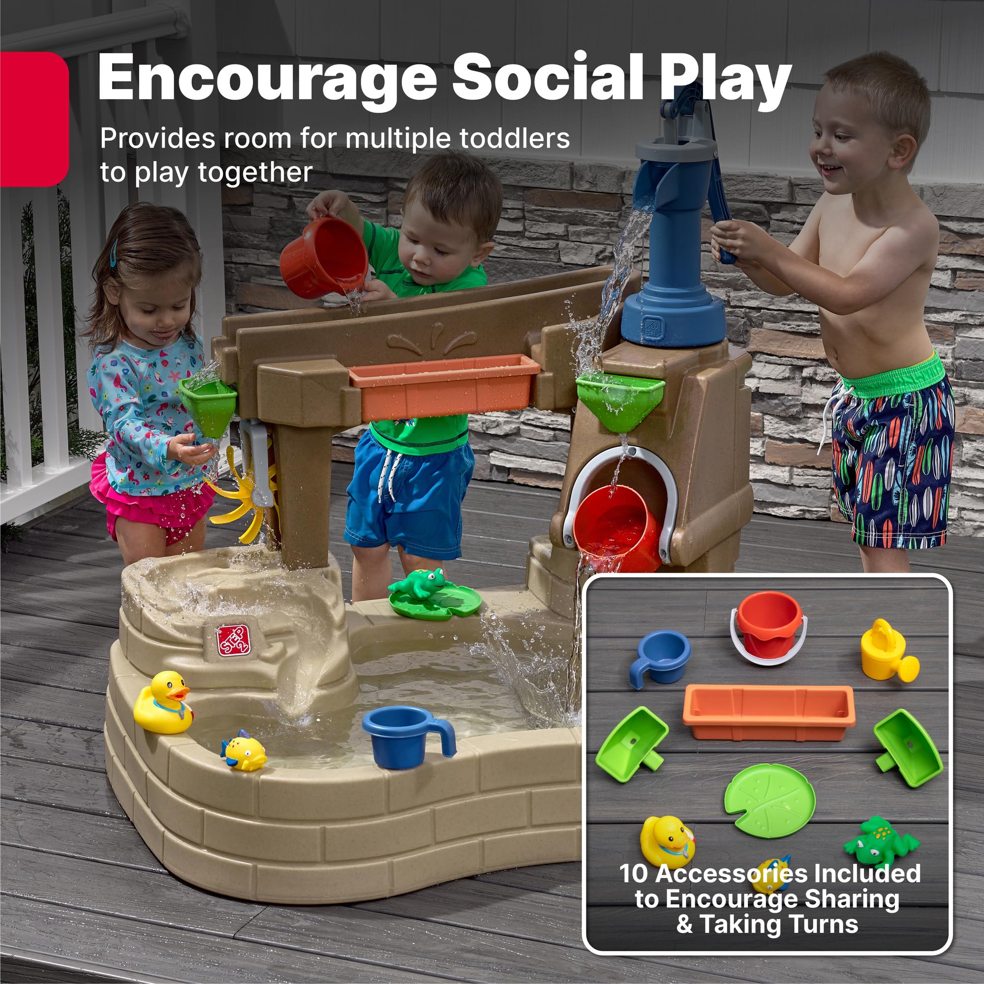 Step 2 Pump & Splash Discovery Pond Water Table - Outdoor Sensory Play Toy for Toddlers Ages 2+ with 10 Accessories - Summer Water Activity Table for Kids - Perfect for Backyard, Patio & Preschool Play