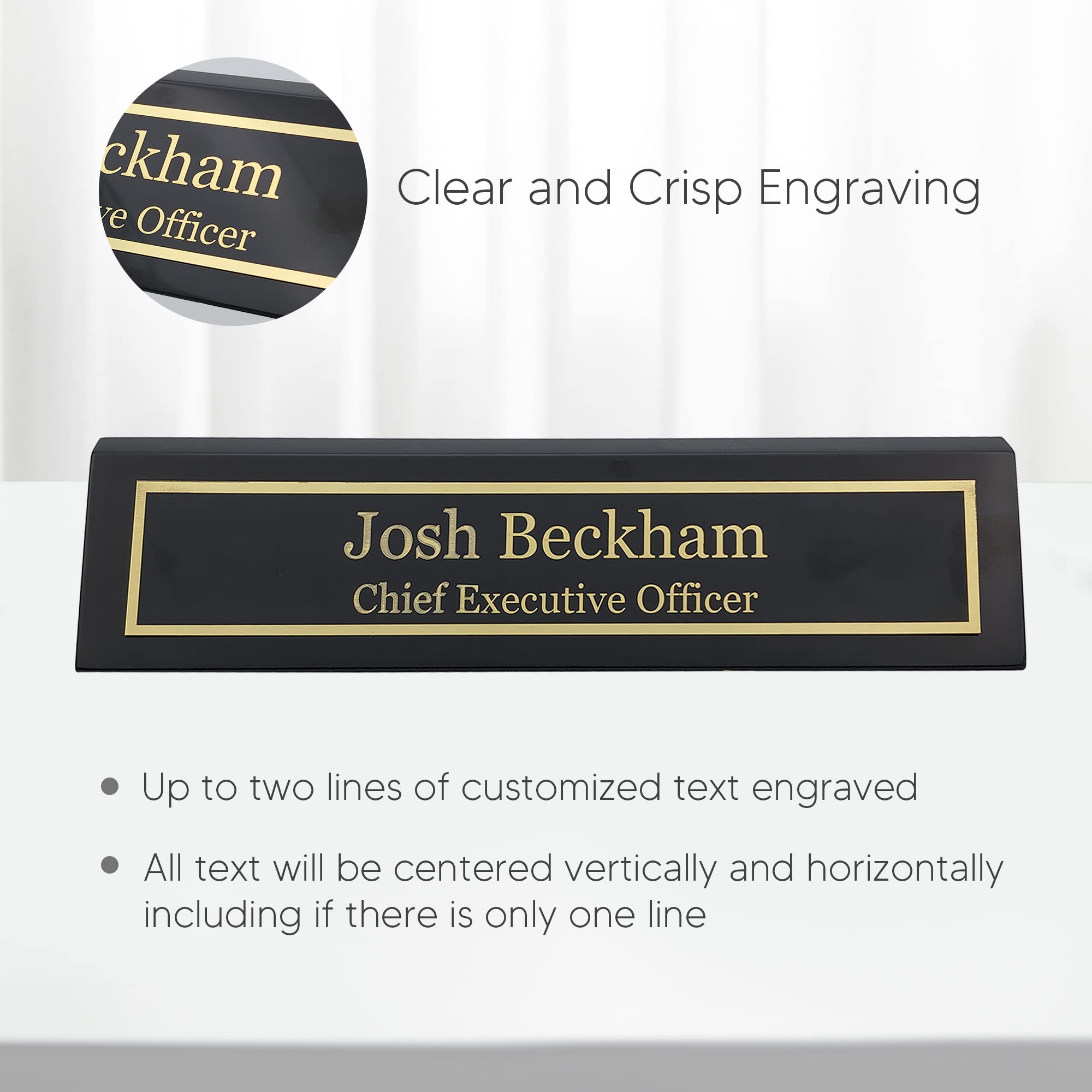 Custom Engraved Wood Name Plate for Desk - Personalized Office Name Sign with Elegant Black Piano Finish (2x10 Inches) | Perfect Desk Nameplate Gift for Professionals, Executive Office Decor & Home Office Accessories