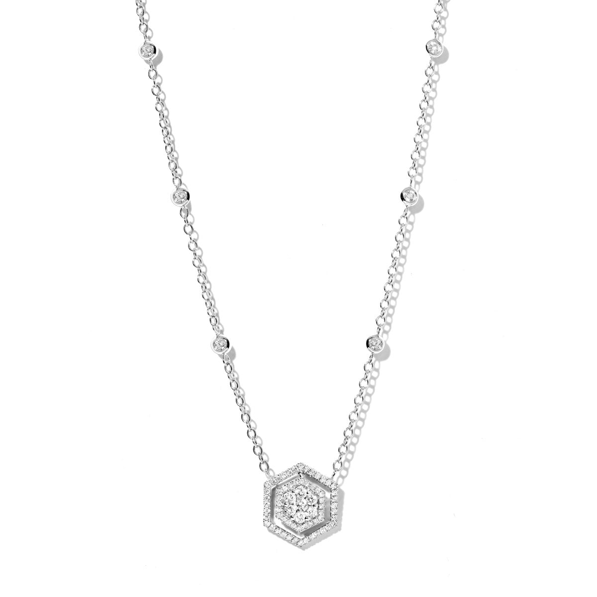 Hexagon Halo Pendant Necklace - Elegant Geometric Jewelry for Women, 925 Sterling Silver, Gift for Her - Perfect for Date Night, Parties & Special Occasions