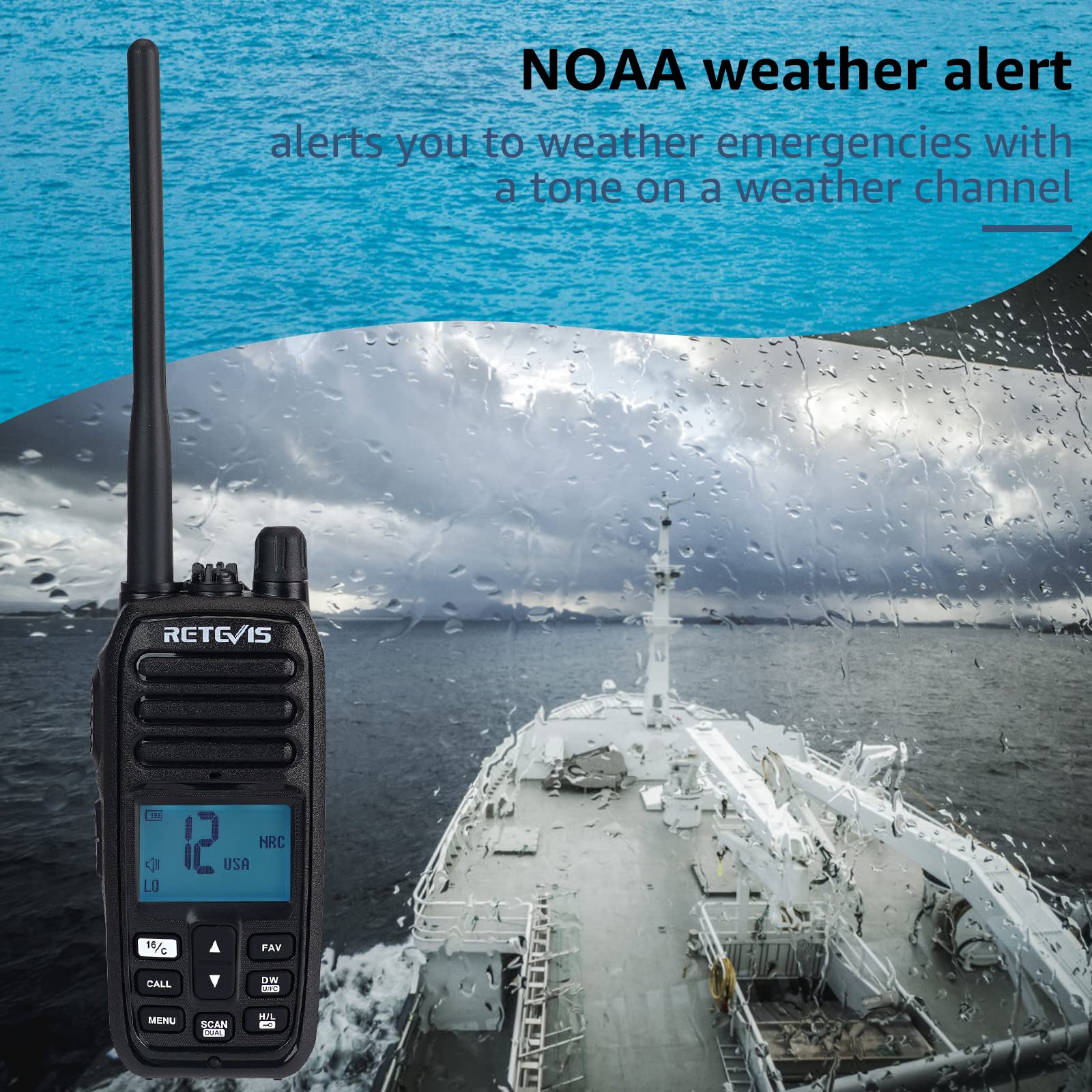 Retevis RM21 Waterproof Floating Handheld Marine VHF Radio - IP67 Submersible, Noise Cancelling, 1800mAh Battery, LCD Backlit Display, NOAA Weather Alerts - Perfect for Boating, Fishing & Marine Construction Safety