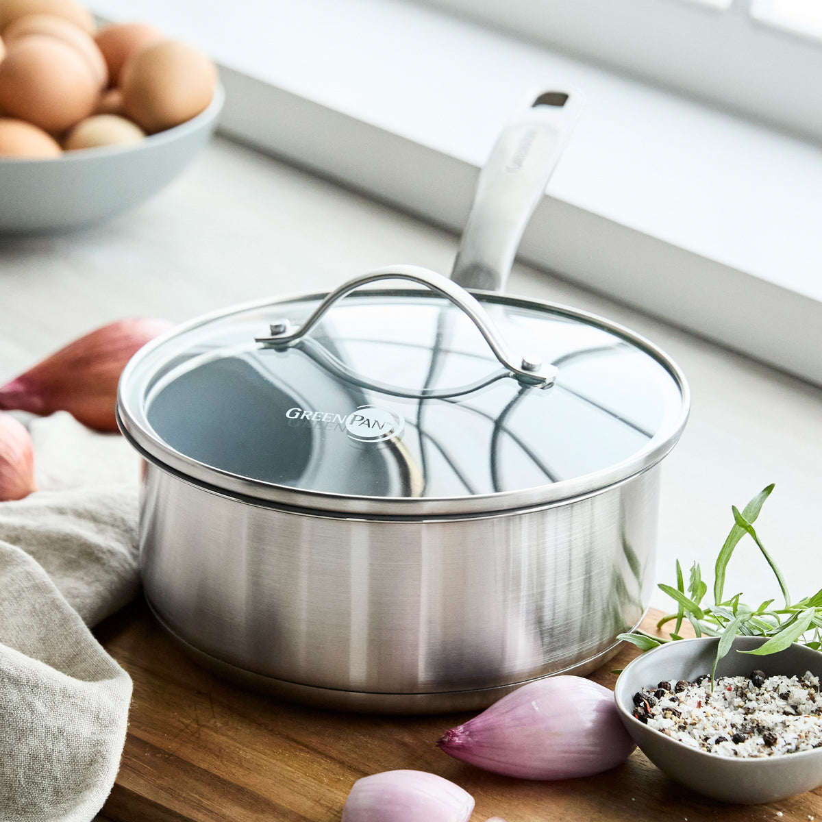 Treviso Ceramic Nonstick Stainless Steel 2 Quart Saucepan with Lid - Premium Cookware for Sauteing, Simmering & Serving | Perfect for Home Kitchen & Professional Use
