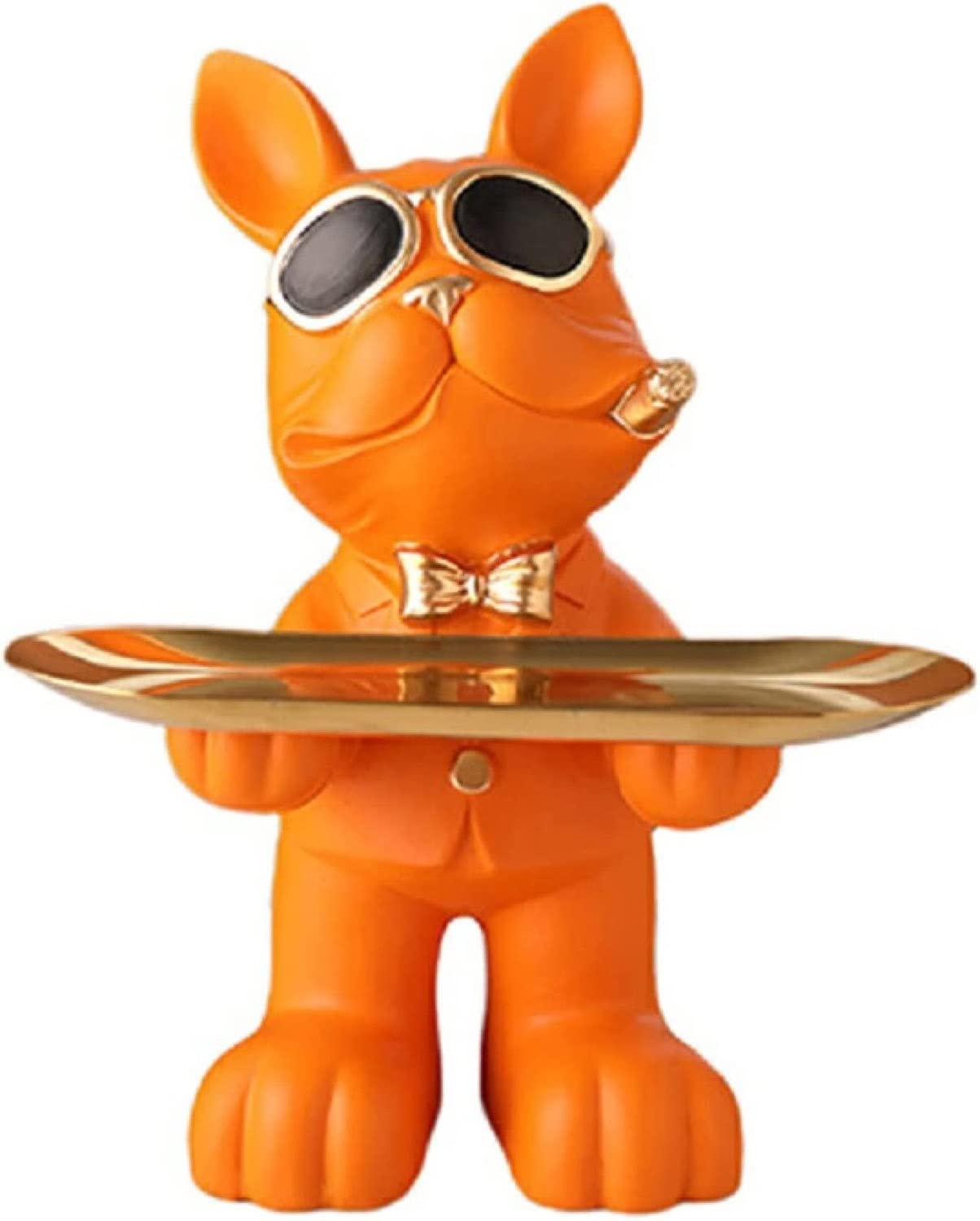 OMKUOSYA Resin Bulldog Tray Statue - Dog Figurine Key Holder, Jewelry & Candy Storage Tray - Modern Home & Office Decor for Entryway, Living Room, or Desk (Orange) - Perfect for Organizing Keys, Earrings, and Small Accessories
