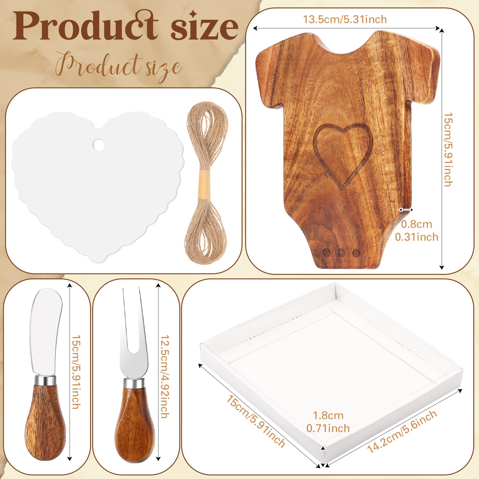 6-Piece Baby Shower Cheese Board Set - Wooden Mini Charcuterie Boards with Knives, Forks, Cards & Gift Box - Perfect for Baby Showers, Bridal Showers & Party Favors (Bodysuit Shape) - Great for Hosting, Gifting & Special Celebrations