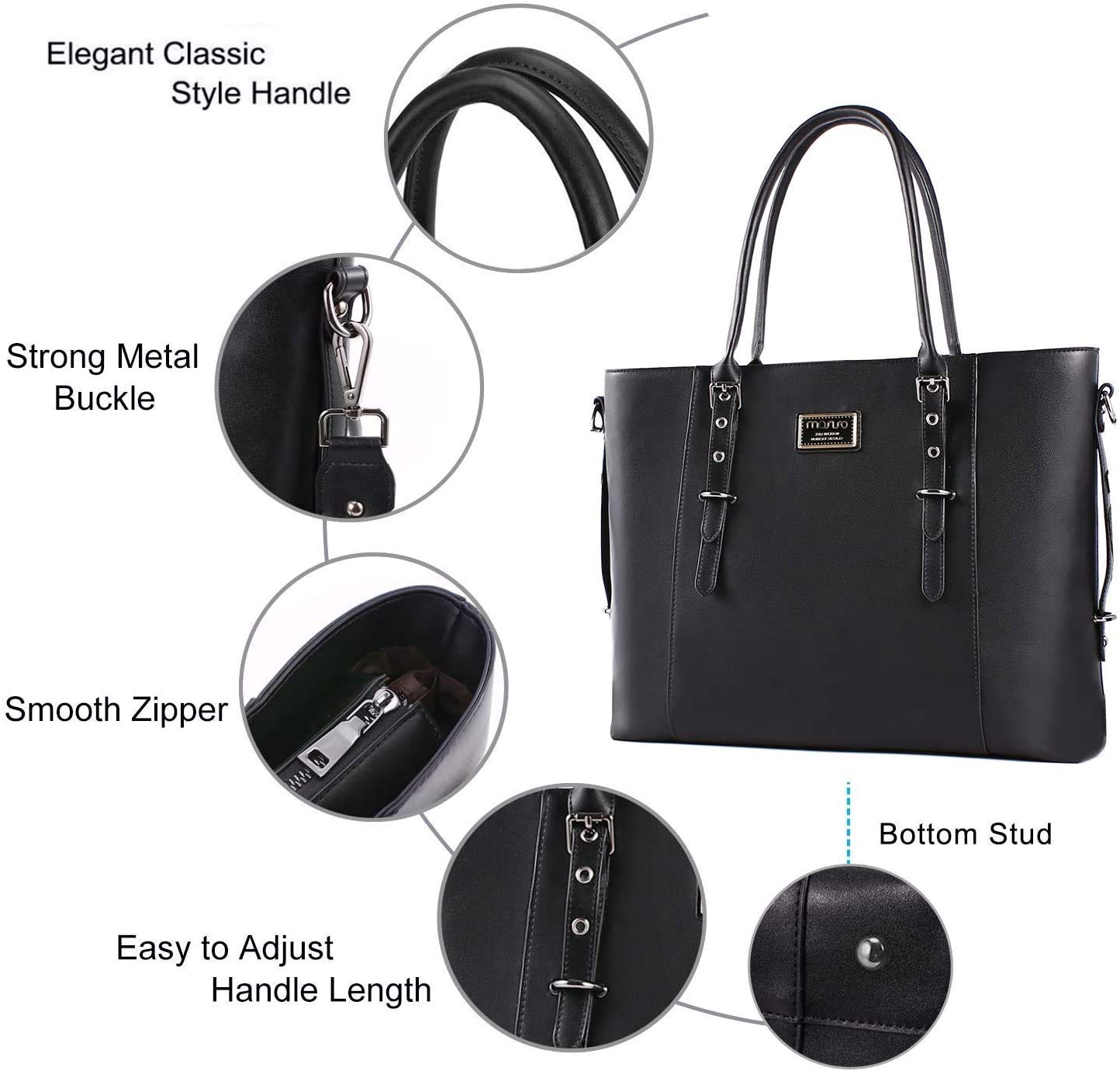 MOSISO Women's 13-13.3 Inch Waterproof PU Leather Laptop Tote Bag - Large Capacity Business Work Briefcase Shoulder Bag (Black) for Office, Travel & Daily Commute
