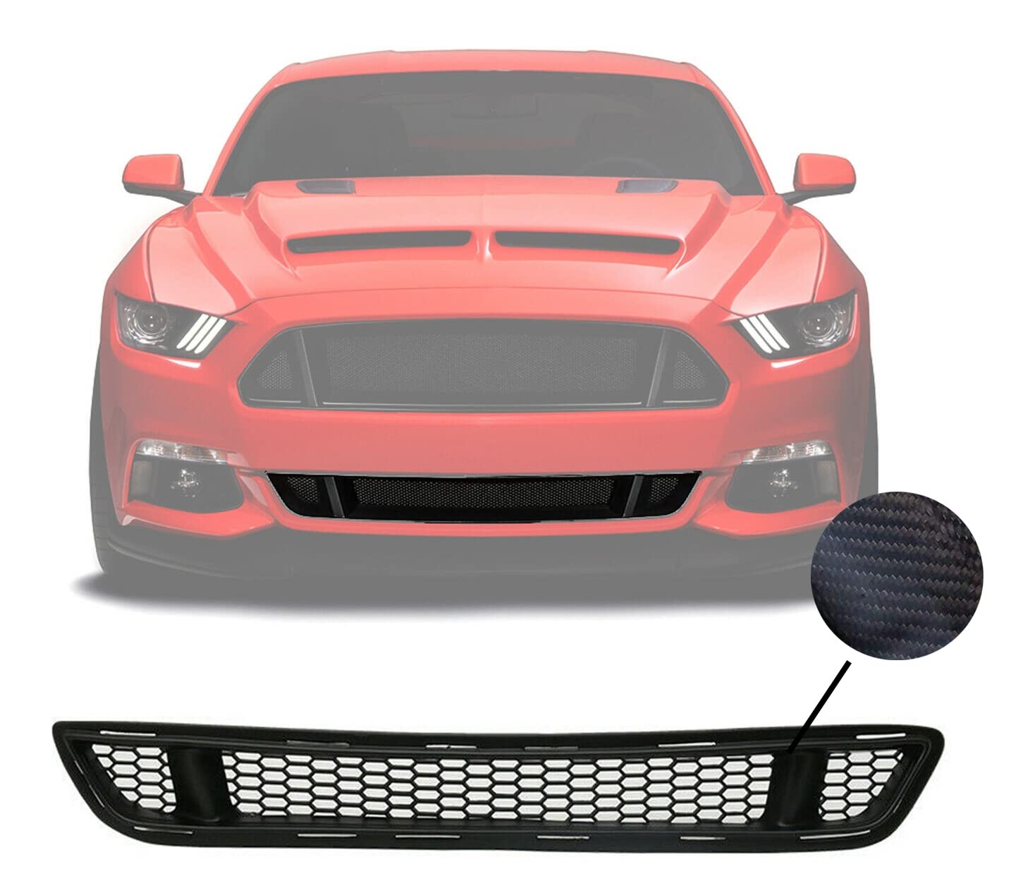 High Performance Lightweight ABS Black PP Mesh Grille Grill (Carbon Print) - Front Lower Grill Compatible with 2015-2017 Ford Mustang | Perfect for Car Upgrades & Off-Road Adventures