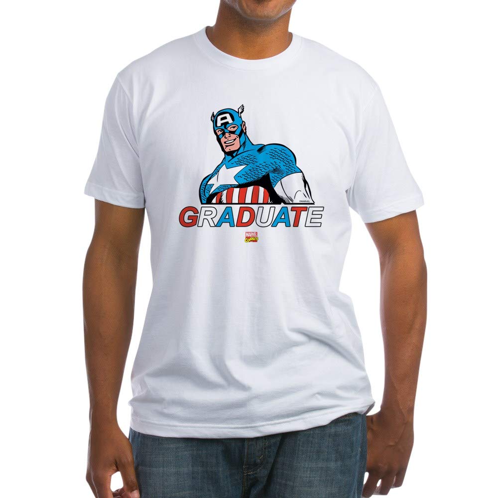 Captain America Graduate Fitted T-Shirt - Superhero Graduation Gift for Men & Women - Perfect for College Graduation Parties & Marvel Fan Apparel