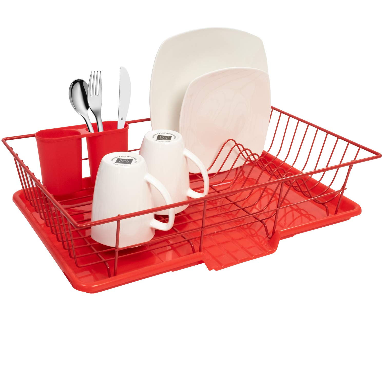 Sweet Home Collection 3-Piece Stainless Steel Dish Drying Rack Set with Drain Board & Utensil Holder - 12