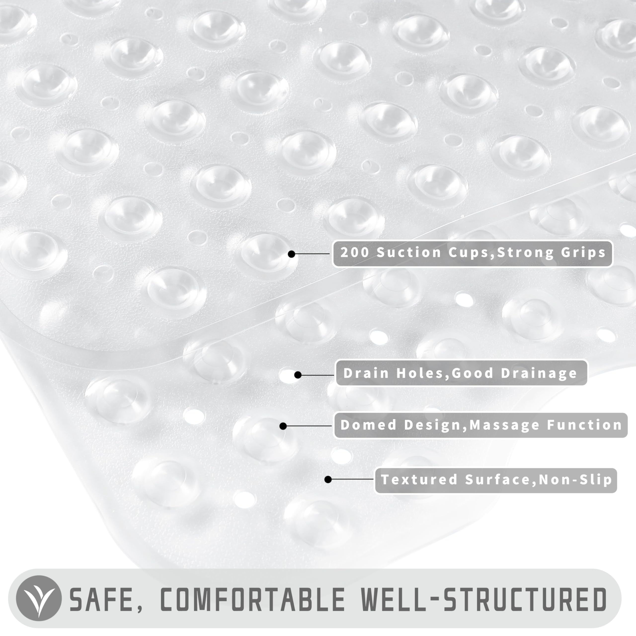 Yimobra Non-Slip Shower Mat for Bathtub - 40 x 16 Inch Phthalate & Latex Free Bath Mat with Strong Suction Cups & Drain Holes - Machine Washable Clear Tub Floor Mat for Bathroom Safety - Perfect for Elderly, Kids & Wet Areas