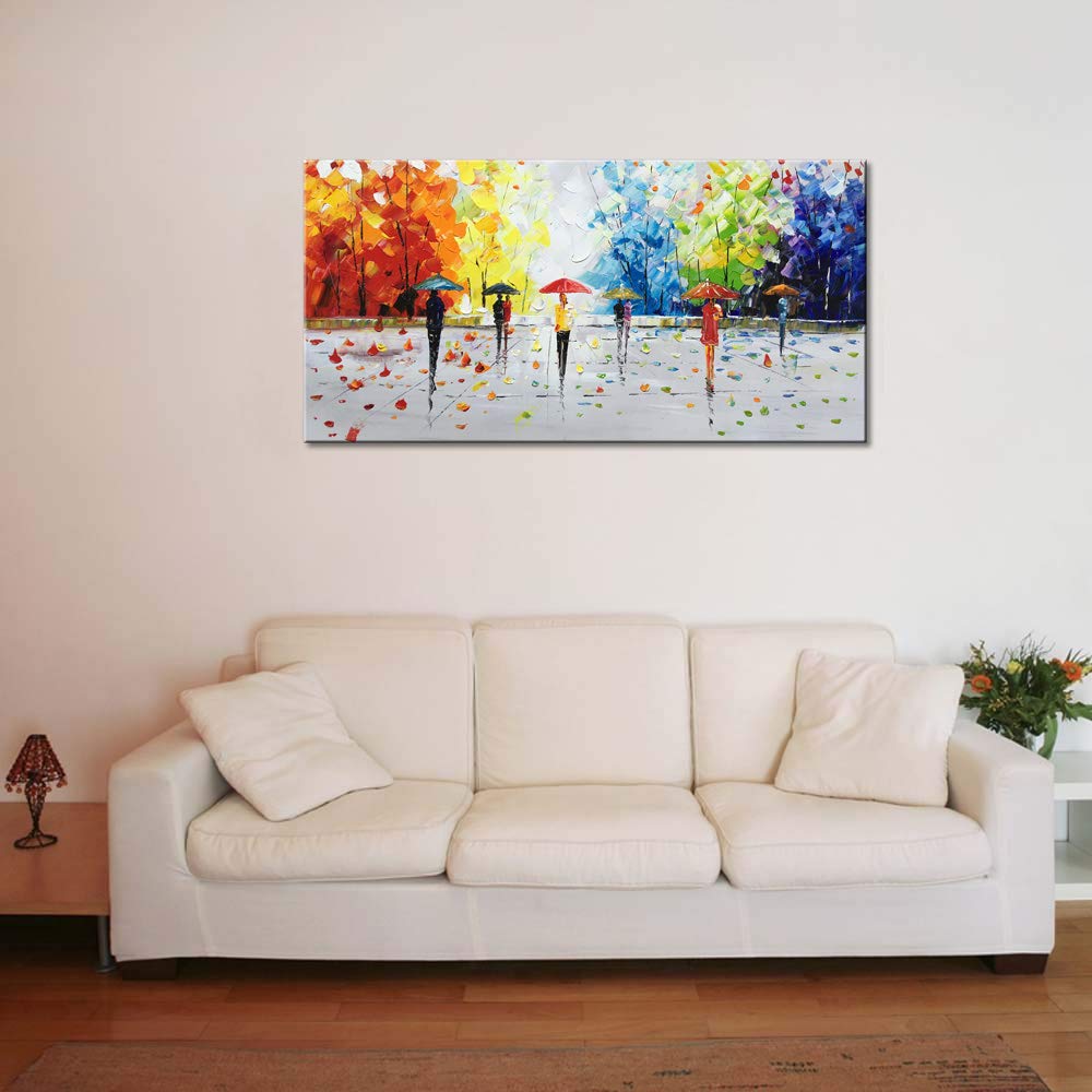 Winpeak Art Large Handmade 60x30 Streetwalk Textured Abstract Landscape Oil Painting on Canvas - Modern Wall Decor for Living Room, Bedroom & Office