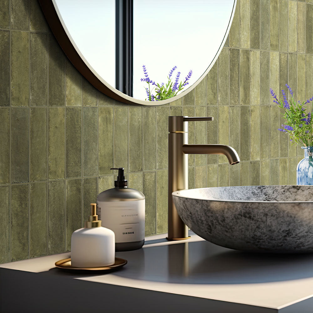 Ravello Olive Green 60x240 Zellige Matte Subway Tile - Premium Ceramic Wall & Backsplash Tile for Kitchen, Bathroom, and Shower