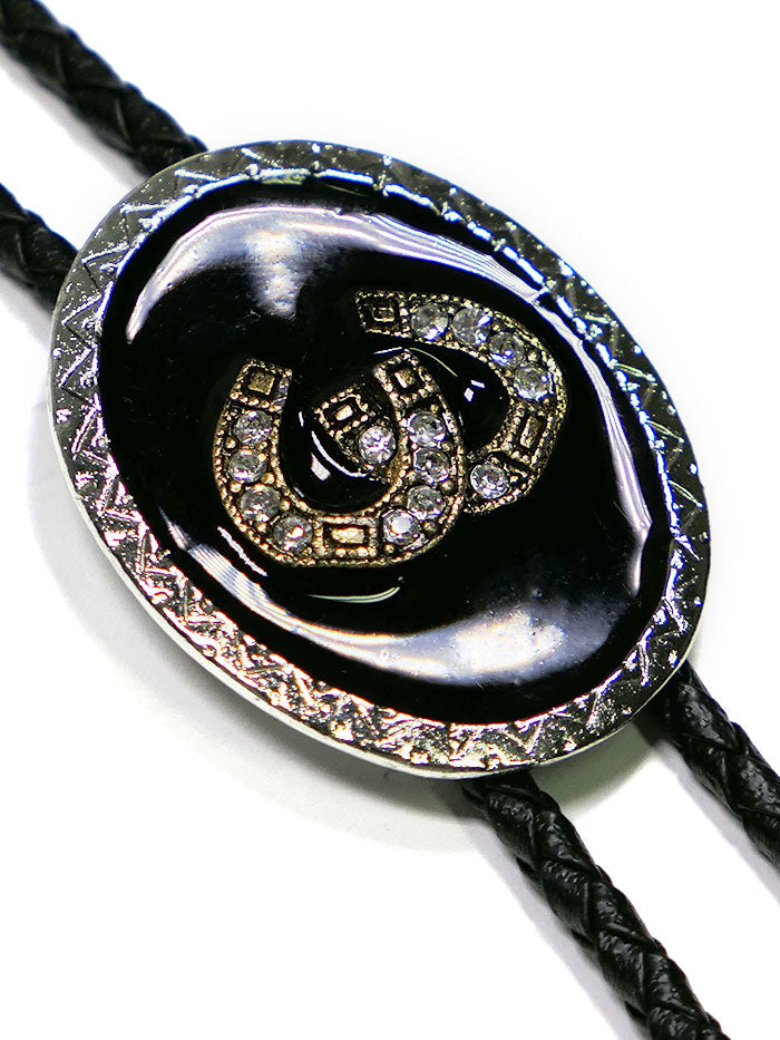 Fashionwest 1708S Crystal Gold Horseshoe Oval Western Bolo Tie for Men - Elegant Western Style Accessory for Cowboy, Rodeo, and Country Music Events