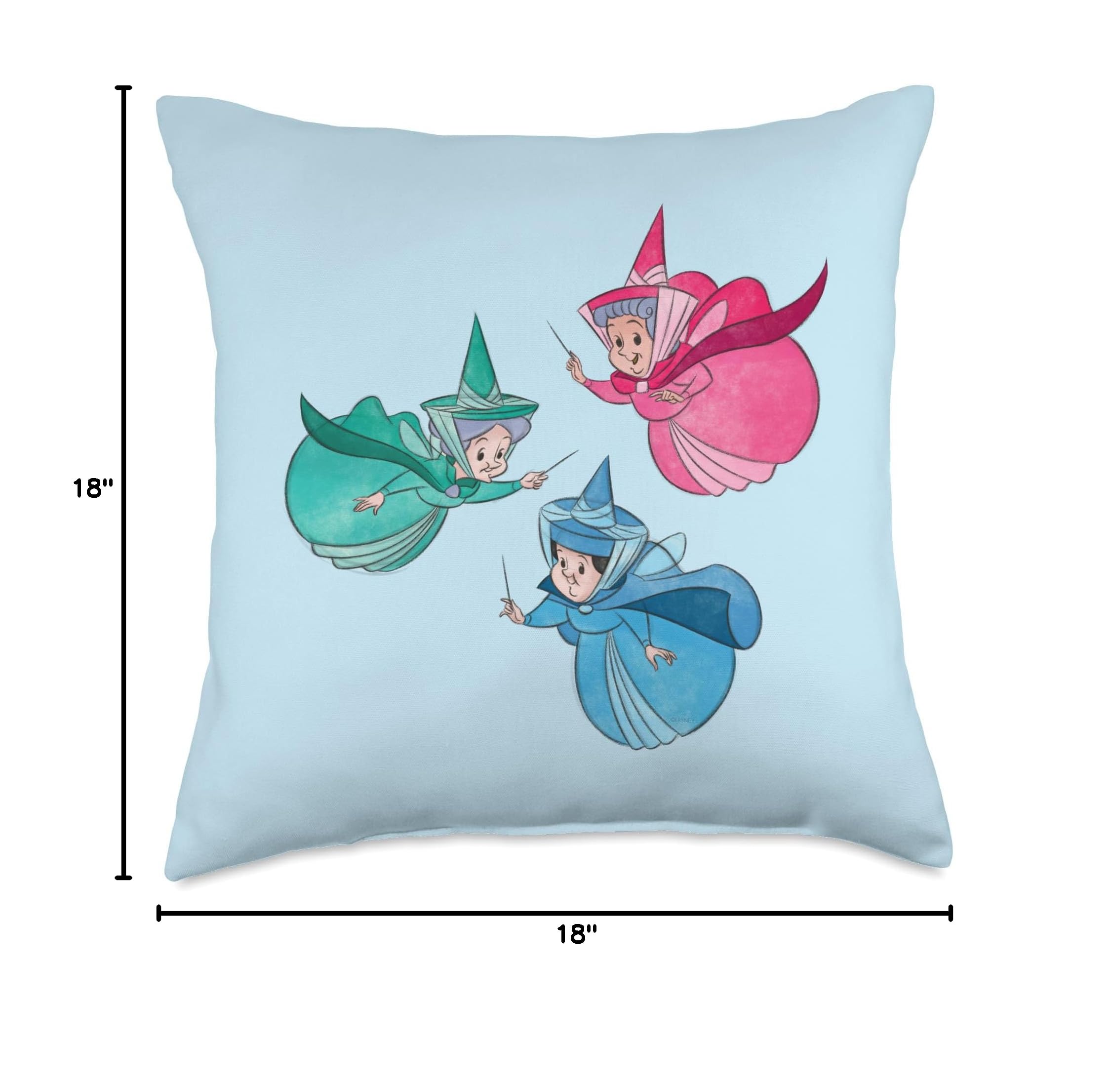 Disney Sleeping Beauty Good Fairies Flora Fauna Merryweather Throw Pillow - Cute Fairytale Decor for Bedroom, Living Room, Nursery & Gifts