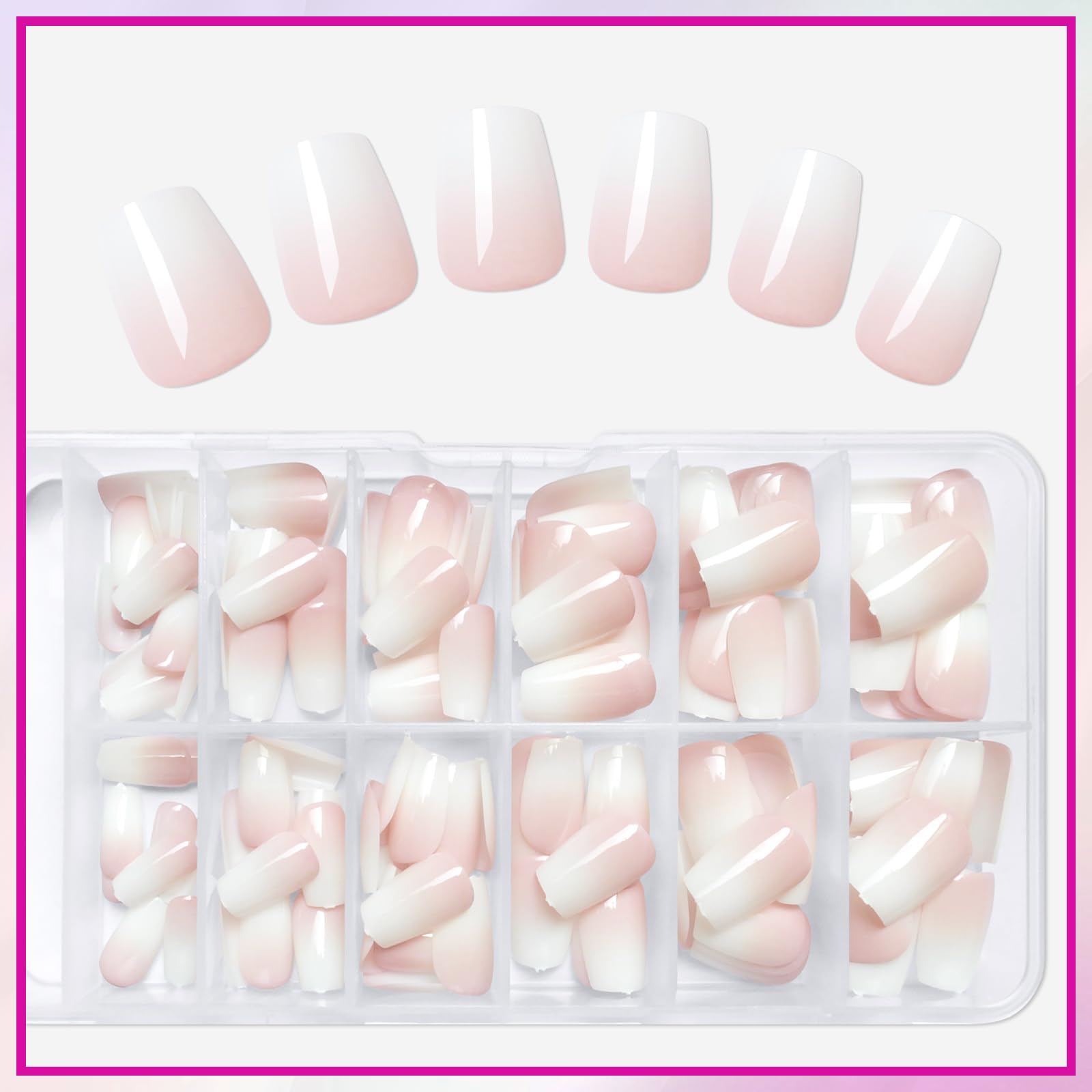 Loveourhome 144pc Ombre Coffin Press on Nails - Short Fake Nails with Glue & Adhesive Tabs | Acrylic Ombre False Nails for Women | Perfect for Parties, Weddings & Everyday Wear