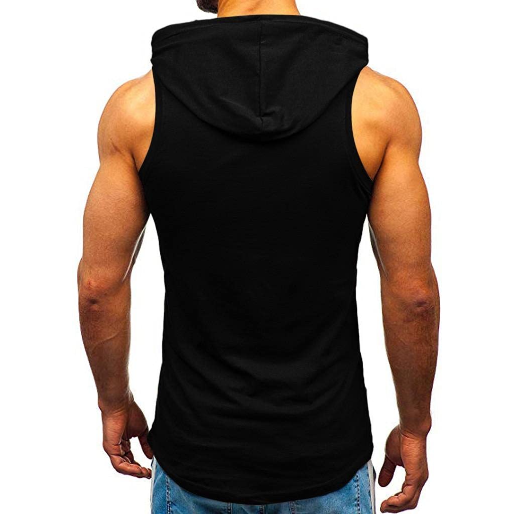 WUAI 2022 Men's Workout Hooded Tank Top - Sleeveless Bodybuilding Shirt for Gym & Fitness | Muscle Cut Off T-Shirt & Hoodie for Weightlifting, Running & Outdoor Training