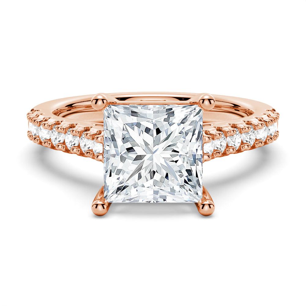 Princess Cut Pavé Moissanite Engagement Ring - 14K White Gold Wedding Band for Women | Sparkling Diamond Alternative for Proposals, Anniversaries & Special Occasions