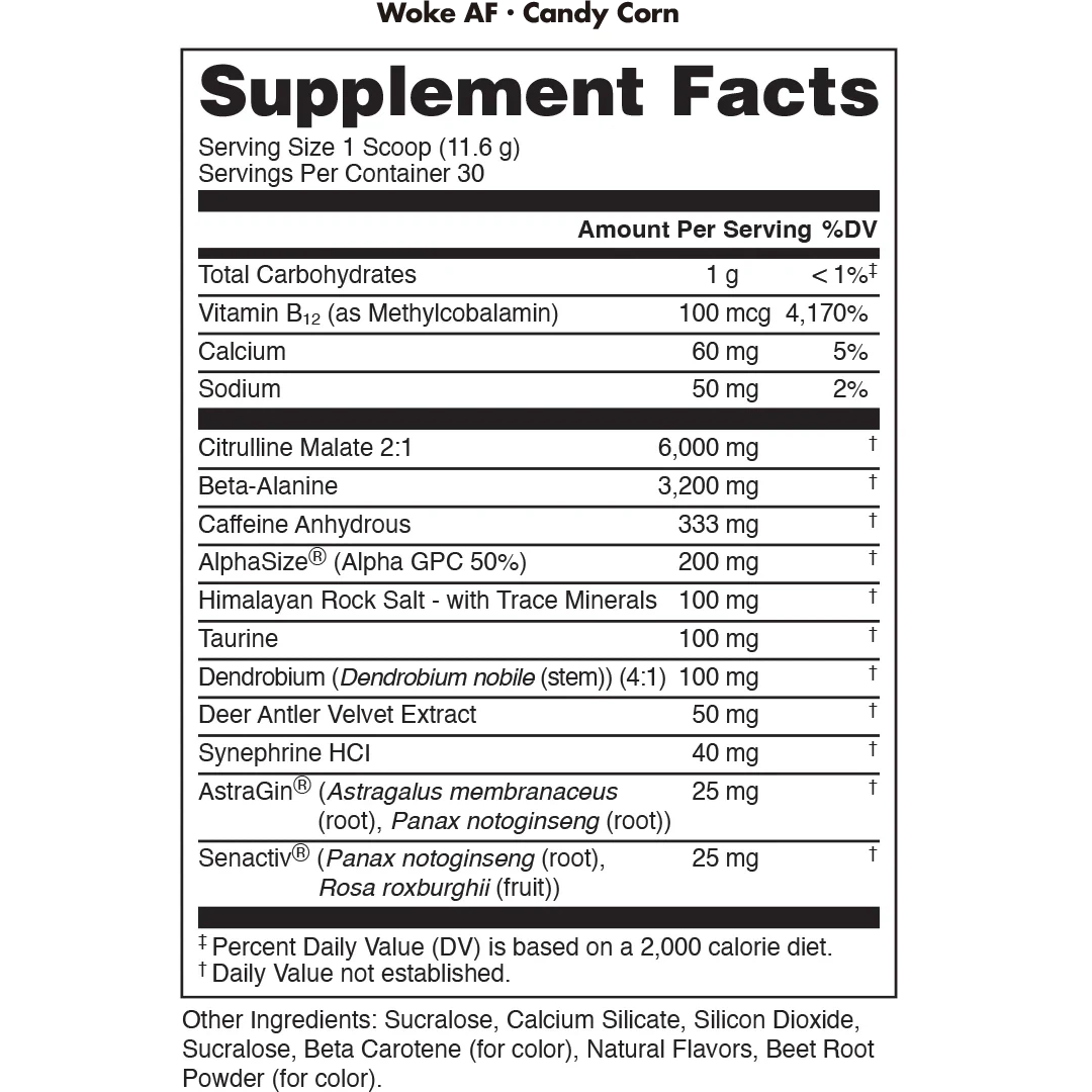 Bucked Up WOKE AF Pre-Workout Supplement - Energy & Focus Booster for Gym, Fitness & Bodybuilding | Ideal for Pre-Workout, Weight Training & Athletic Performance