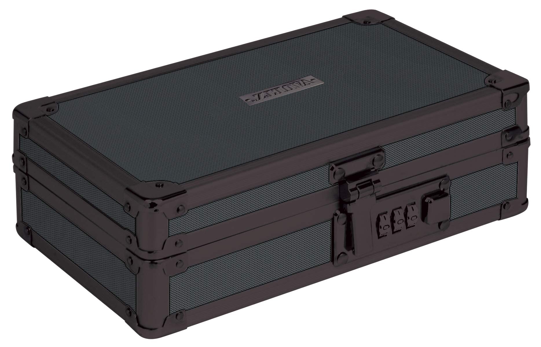 Vaultz Small Lock Box with Combination Lock - 8.5 x 5 x 2.5 Inch Mini Safe for Money, Jewelry, Documents & Valuables - Portable Security Box for Home, Office, Travel & School - Tactical Black
