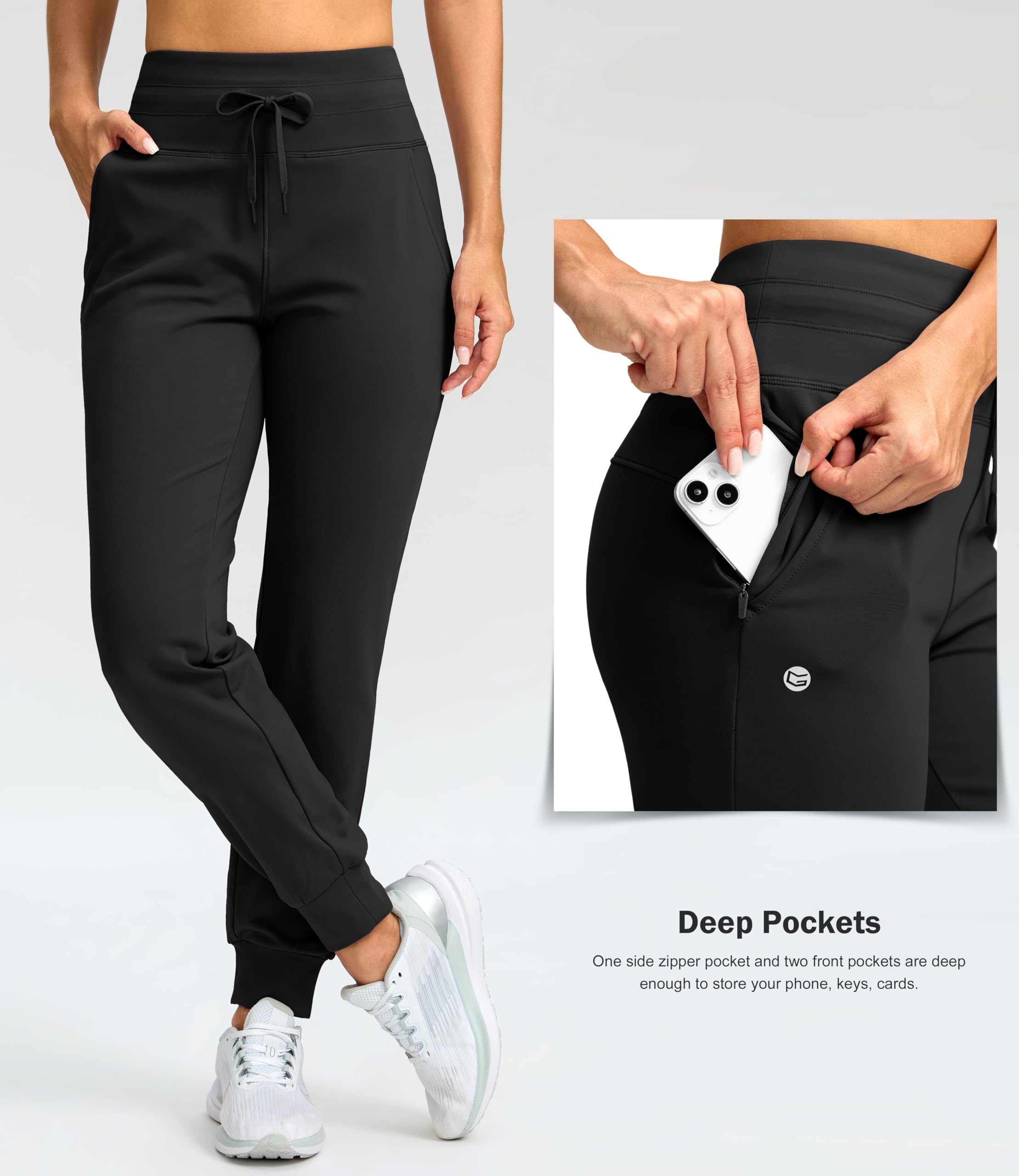 Gradual Women's Fleece Lined Joggers - High Waisted Thermal Sweatpants with Zipper Pockets | Water Resistant Winter Pants in 28