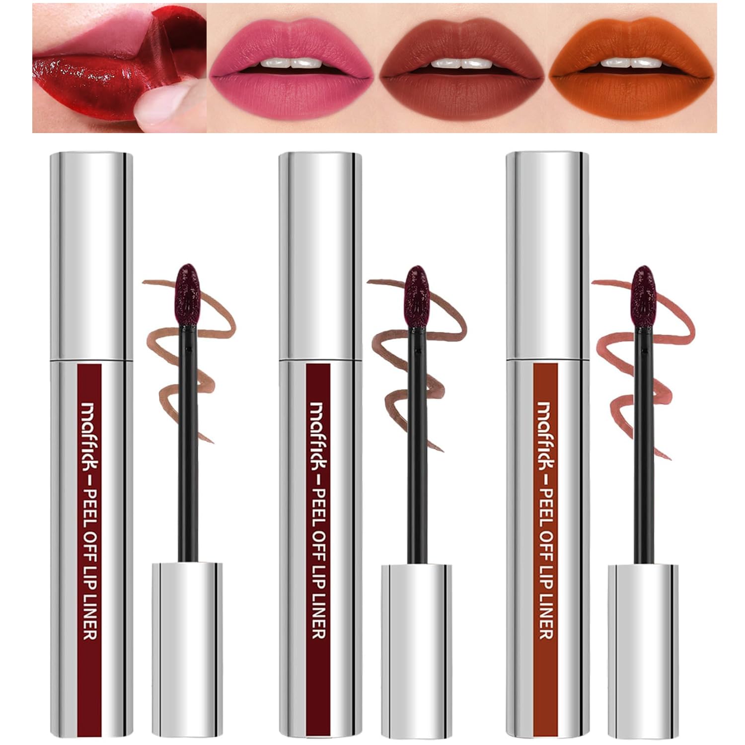 Sitovely 3PCS Long-Lasting Peel Off Lip Liner Stain Set - Matte Brown Lip Tint, Waterproof Lip Crayon for All-Day Wear (Shades C & M) | Perfect for Parties, Date Nights & Bold Makeup Looks