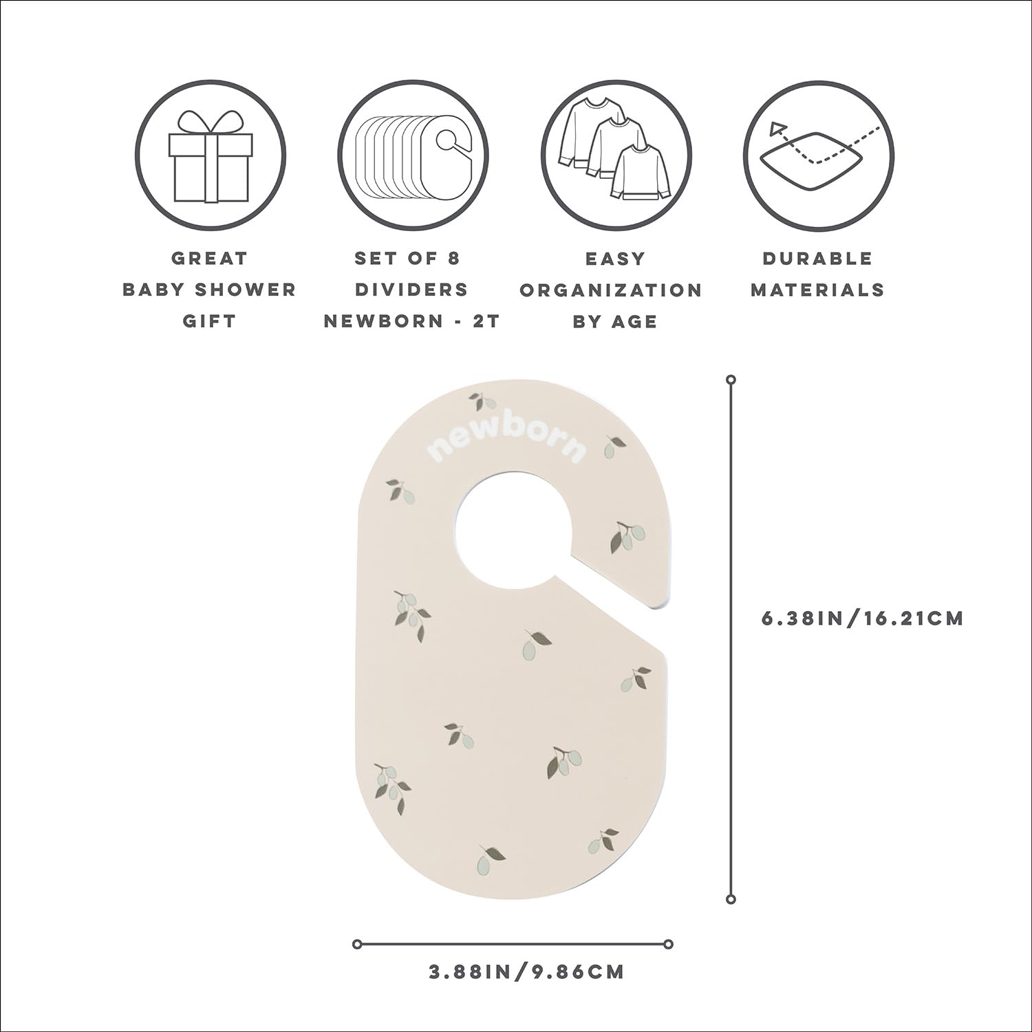 3 Sprouts Baby Closet Dividers Set of 8 - Double-Sided Size Labels Baby Clothes Organizer for Nursery & Toddler Hangers - Newborn to 2T Clothing Organization for Boys & Girls (Olive Green) - Perfect for Nursery Closet, Baby Shower Gifts & Kids Room Organization