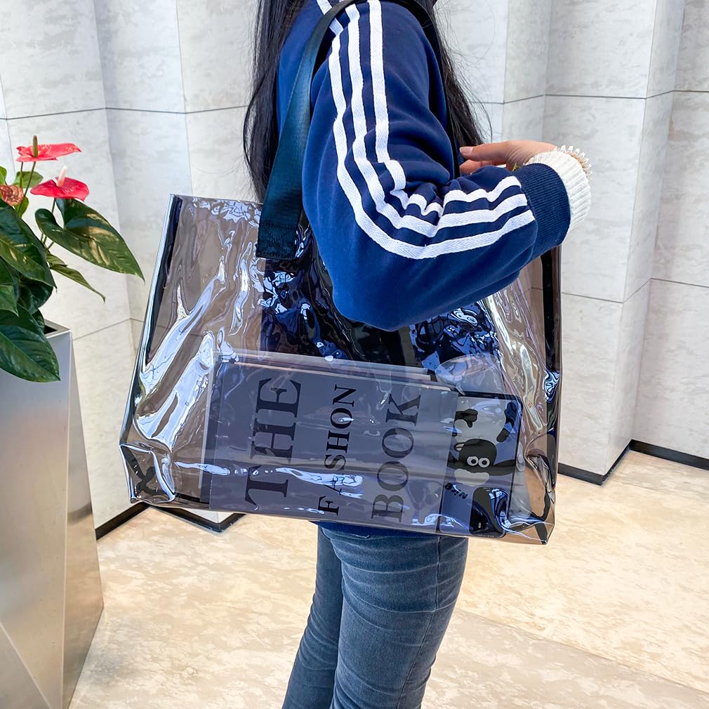 Stadium Approved Clear Tote Bag - Large Waterproof PVC Transparent Shoulder Bag with Handles for Beach, Work & Sports (Grey) | Perfect for Concerts, Gym, Travel & Shopping