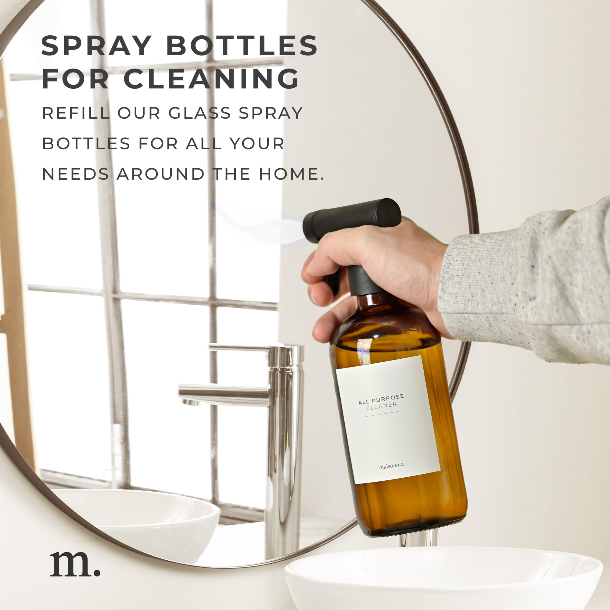 MAISONOVO 16.9oz Amber Glass Spray Bottles (2-Pack) with Labels - for DIY & Cleaning