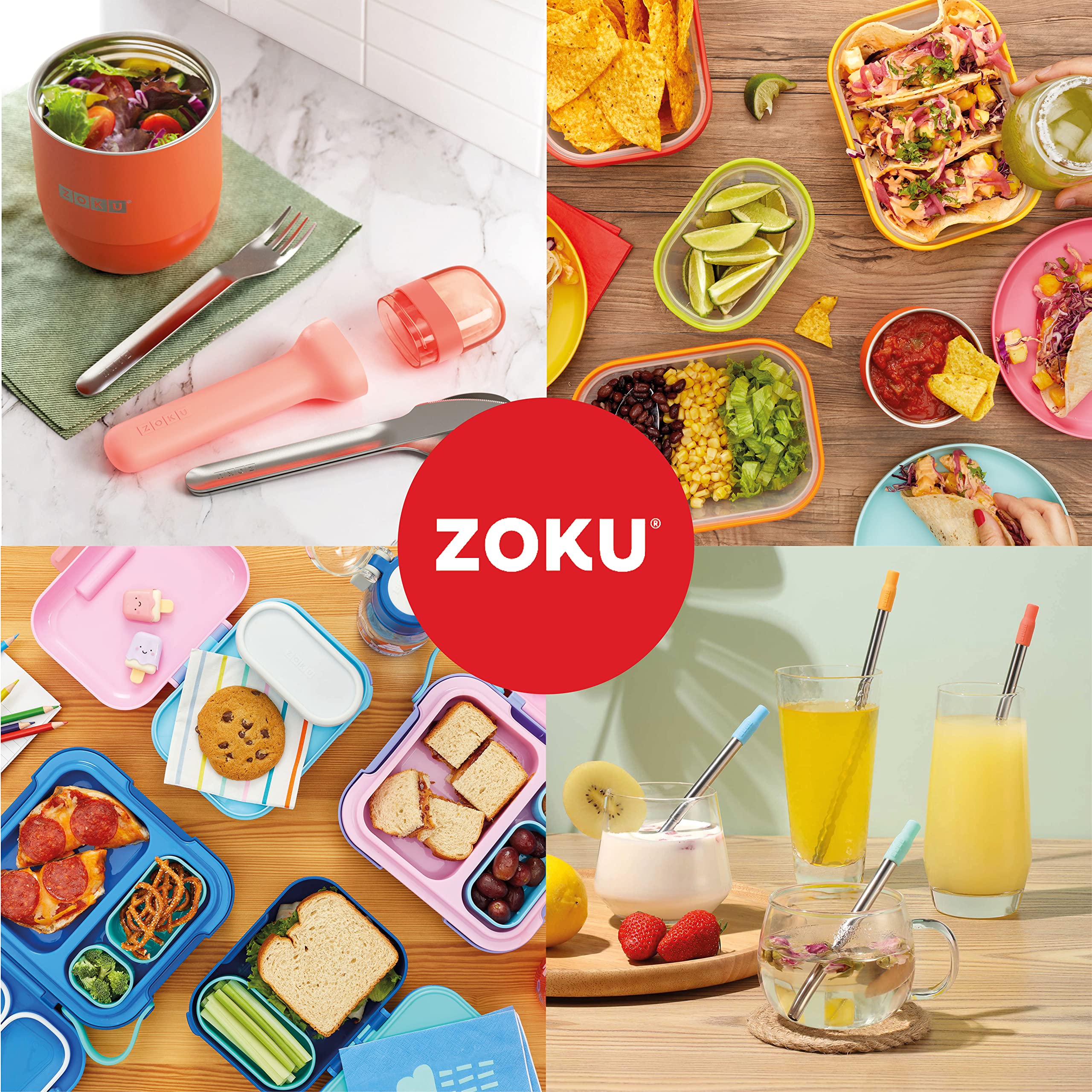 ZOKU Mini Bento Box for Kids - Stackable, Lightweight & Leakproof Lunch Box with Kid-Friendly Latch | Easy to Clean Bento Jr (Blue) | Perfect for School Lunches, Picnics & Travel Snacks