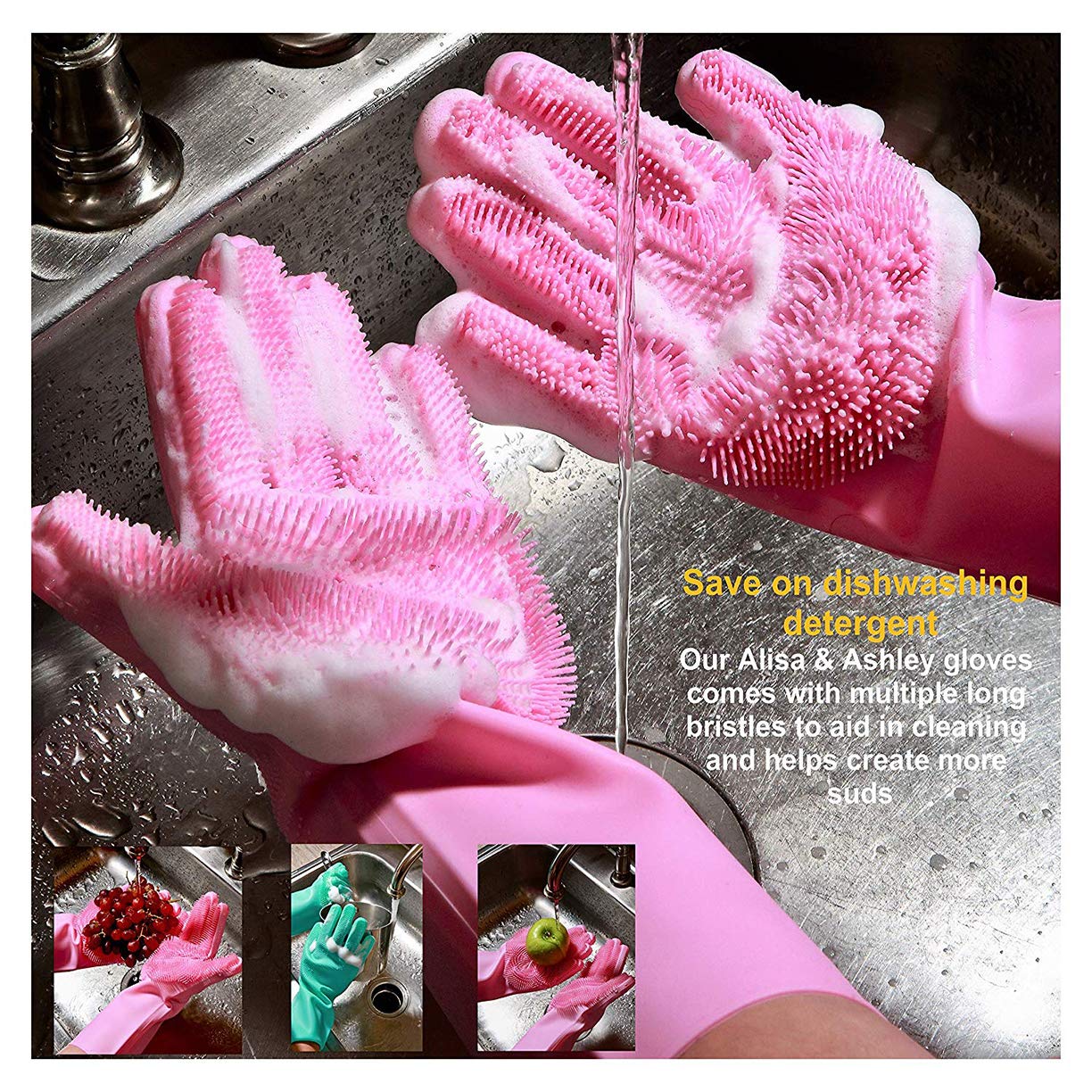 Magic Dishwashing Gloves - Reusable Silicone Scrubber Gloves for Kitchen Cleaning, Washing Dishes & Household Chores (Pair) | Perfect for Pots, Pans, Glassware & Delicate Items
