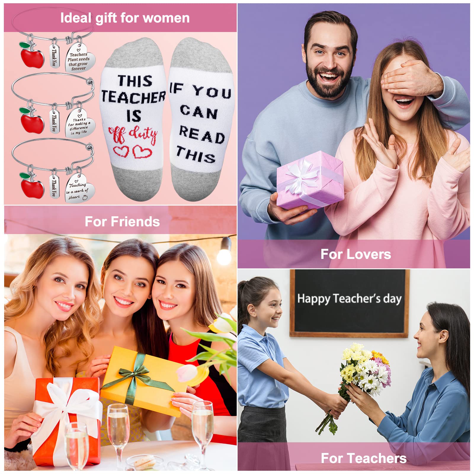 Kenning 6-Piece Teacher Appreciation Gift Set - Inspirational Bracelets & Funky Novelty Socks - Perfect Graduation & Thank You Gifts for Women Educators - Ideal for Classroom Rewards, Teacher Week & End-of-Year Celebrations