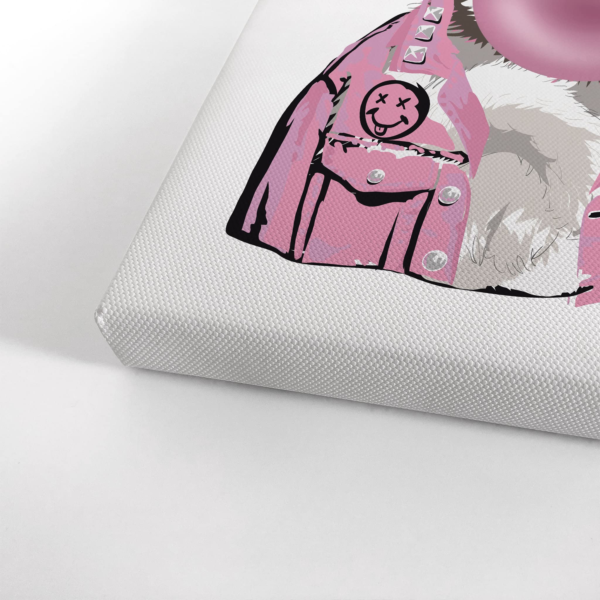 Smile Art Design Husky Dog and Cat Chewing Pink Bubble Gum - 2 Piece Canvas Wall Art Print Set (40x30 Inches) - Animal Pop Art for Living Room, Bedroom, Nursery & Kids Room Decor - Perfect for Pet Lovers & Modern Home Styling
