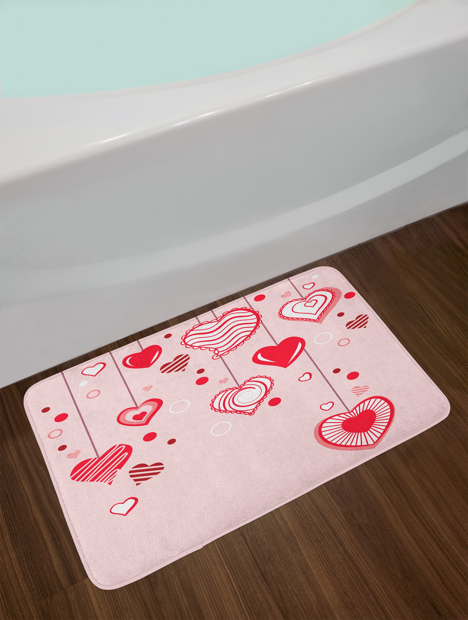 Ambesonne Romantic Love Bath Mat with Contour Hearts Design - Non-Slip Plush Bathroom Rug for Anniversary & Valentine's Day - 30.2
