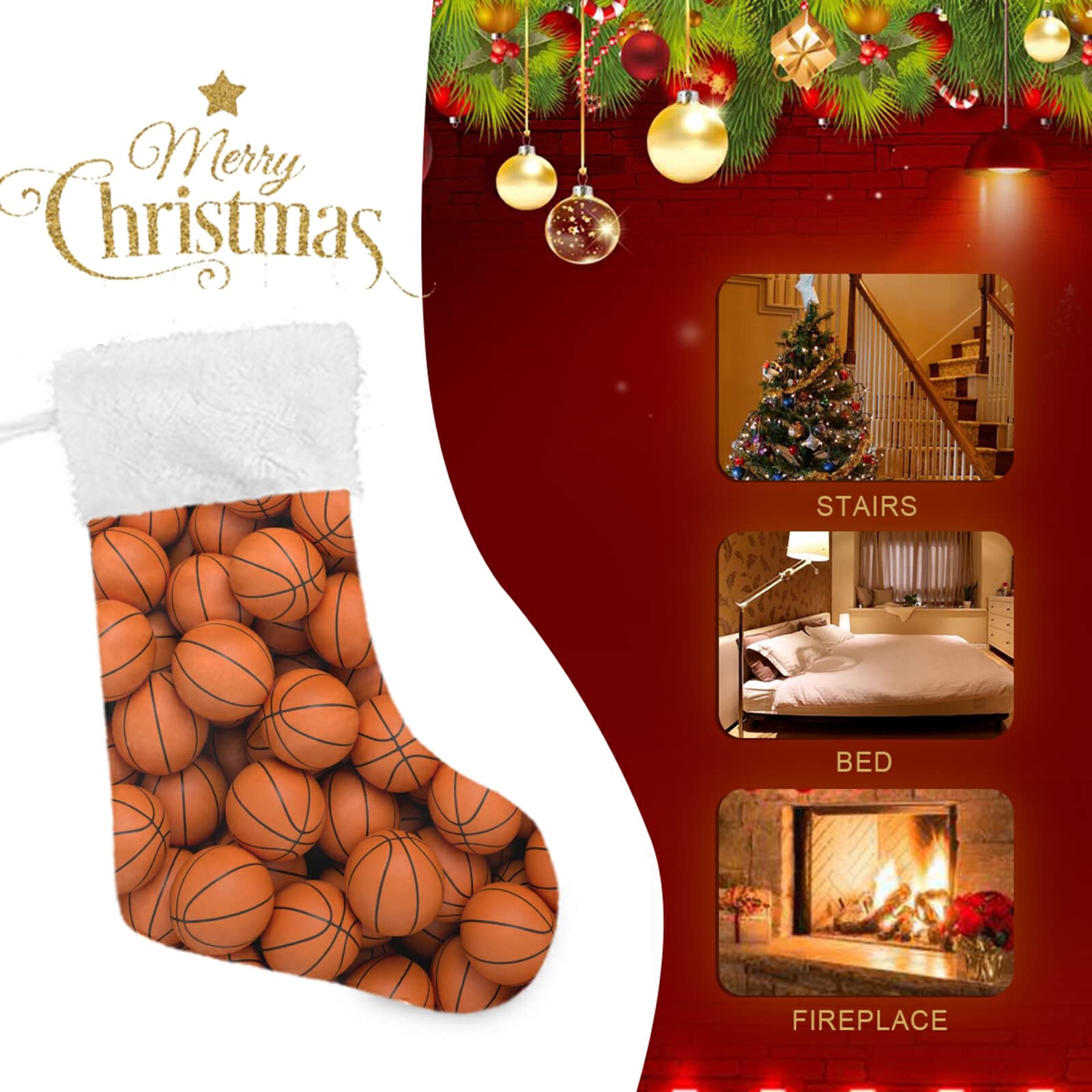3D Orange Basketball Christmas Stockings - Personalized Large 18 Inch Xmas Stockings with Cute Snowflake Design for Holiday Decorations, Family Party & Christmas Gifts (2PCS) - Perfect for Fireplace Mantel, Tree Decor, and Festive Home Styling