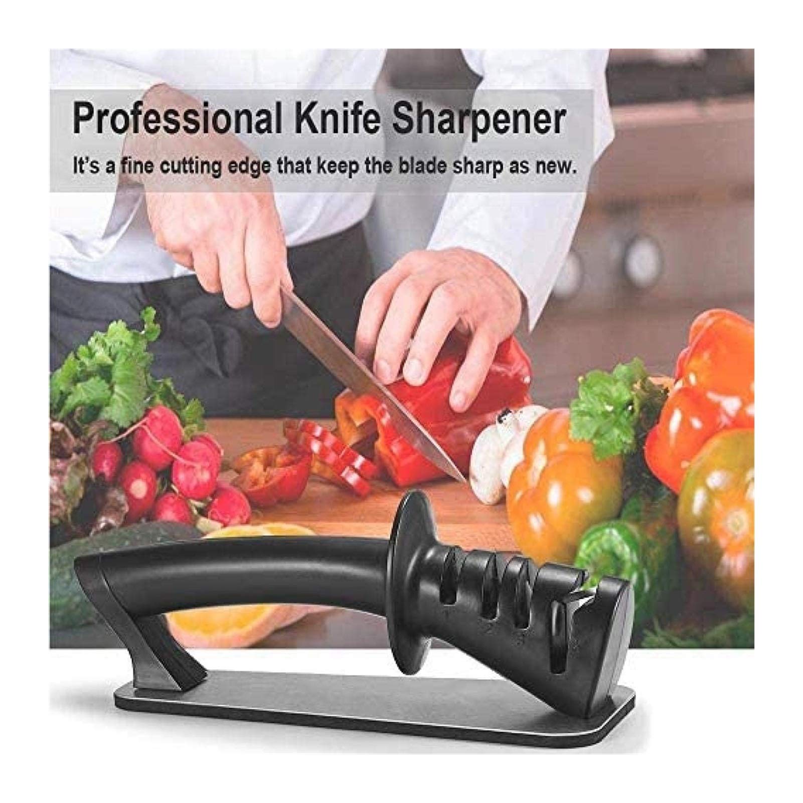 Professional 4-Slot Knife Sharpener for Kitchen Chefs - Easy, Safe & Slip-Resistant Grip - Perfect for Home Cooking, Camping & Outdoor Activities