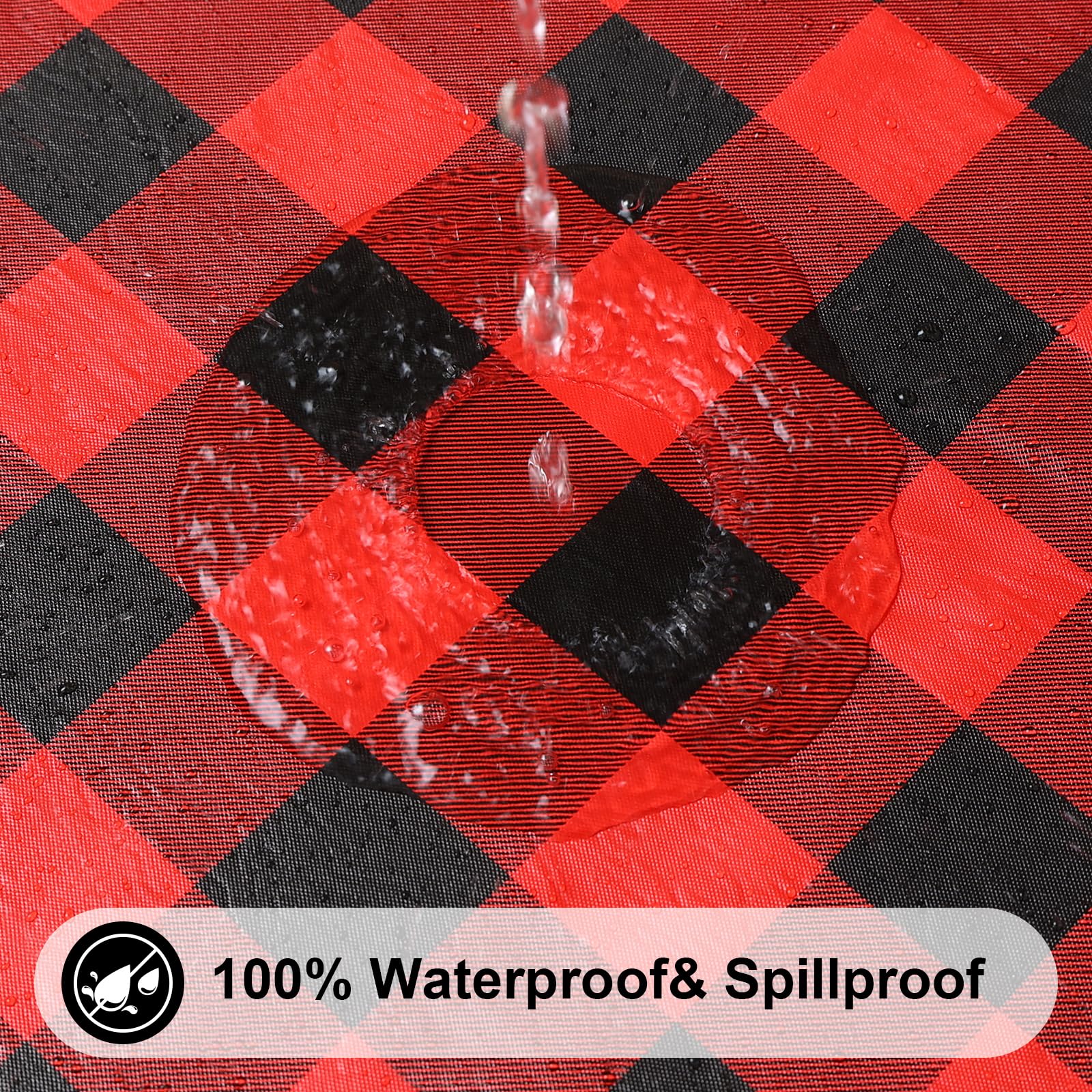 Smiry Round Elastic Waterproof Fitted Vinyl Tablecloth - 45 to 56 Inch Flannel Backed Buffalo Plaid Table Cover for Dining, Picnic, Camping (Black & Red) | Perfect for Outdoor Parties, BBQs, and Family Gatherings