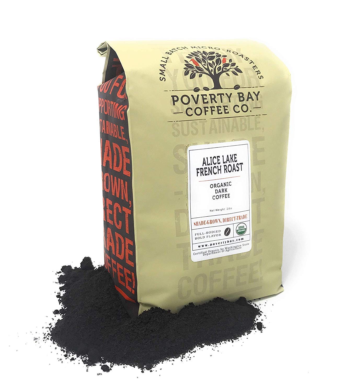 Organic Dark Roast Ground Coffee Beans - Premium Freshly Roasted by Poverty Bay Coffee Company, 2lb Bag - Rich & Bold Flavor for Morning Brew, Office or Camping Use