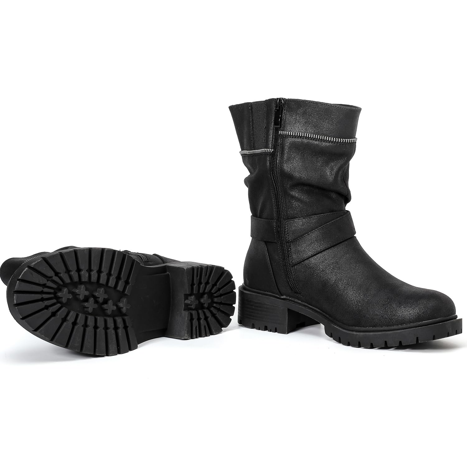 Luoika Women's Wide Width Ankle Boots - Low Heel Side Zipper Slouchy Mid Calf Boots for Comfort & Style | Perfect for Casual Outfits, Work & Fall/Winter Fashion