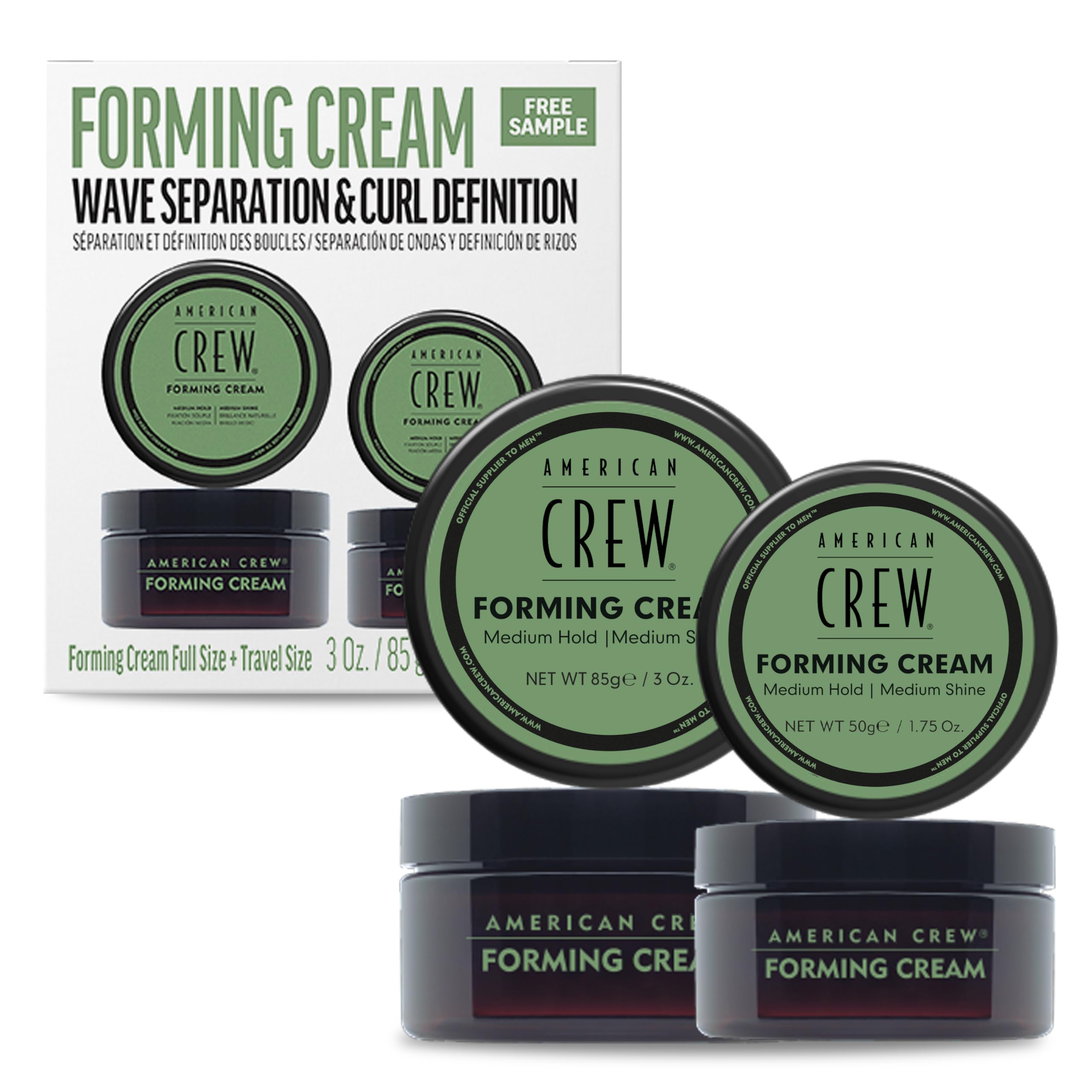 American Crew Hair Forming Cream - Medium Hold & Shine for Men, Travel Size Duo Set, Perfect for Styling & Gifting