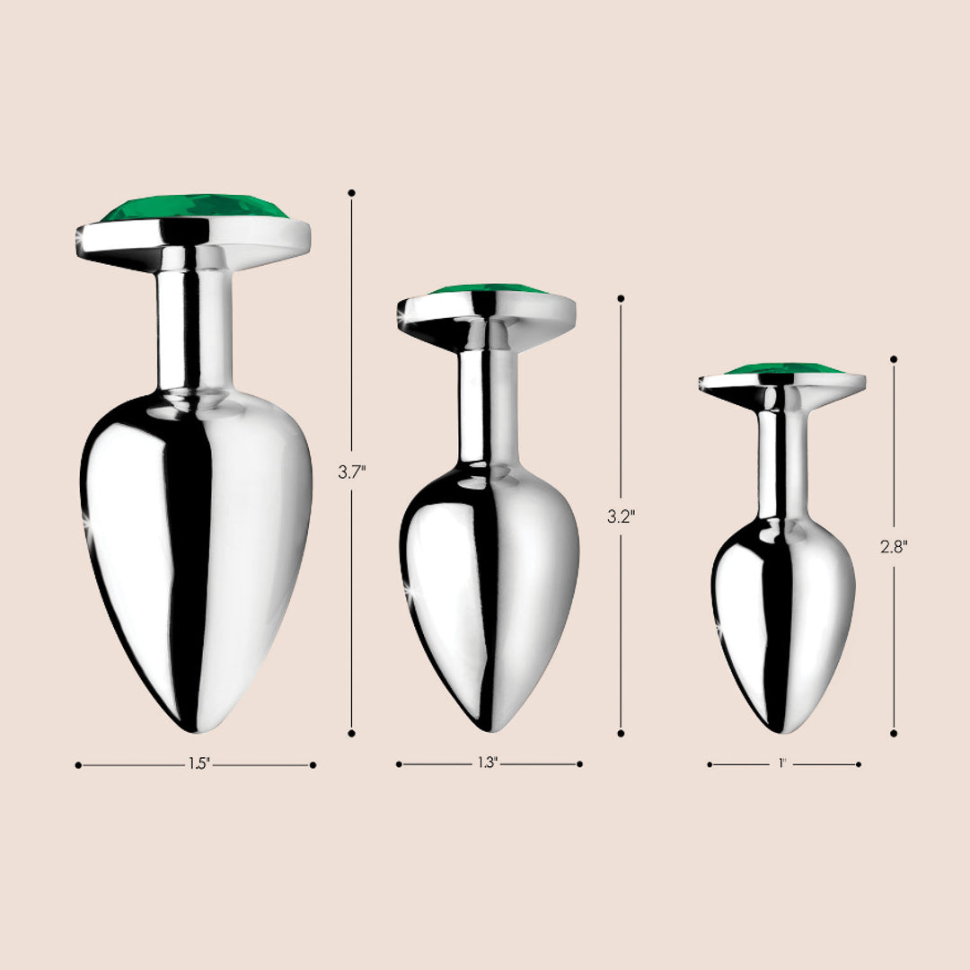 Premium Emerald Gem Anal Plug Set - 3 Piece Jeweled Butt Plugs for Women & Men | Sensual Play, Adult Toys, BDSM Accessories, Couples Intimacy