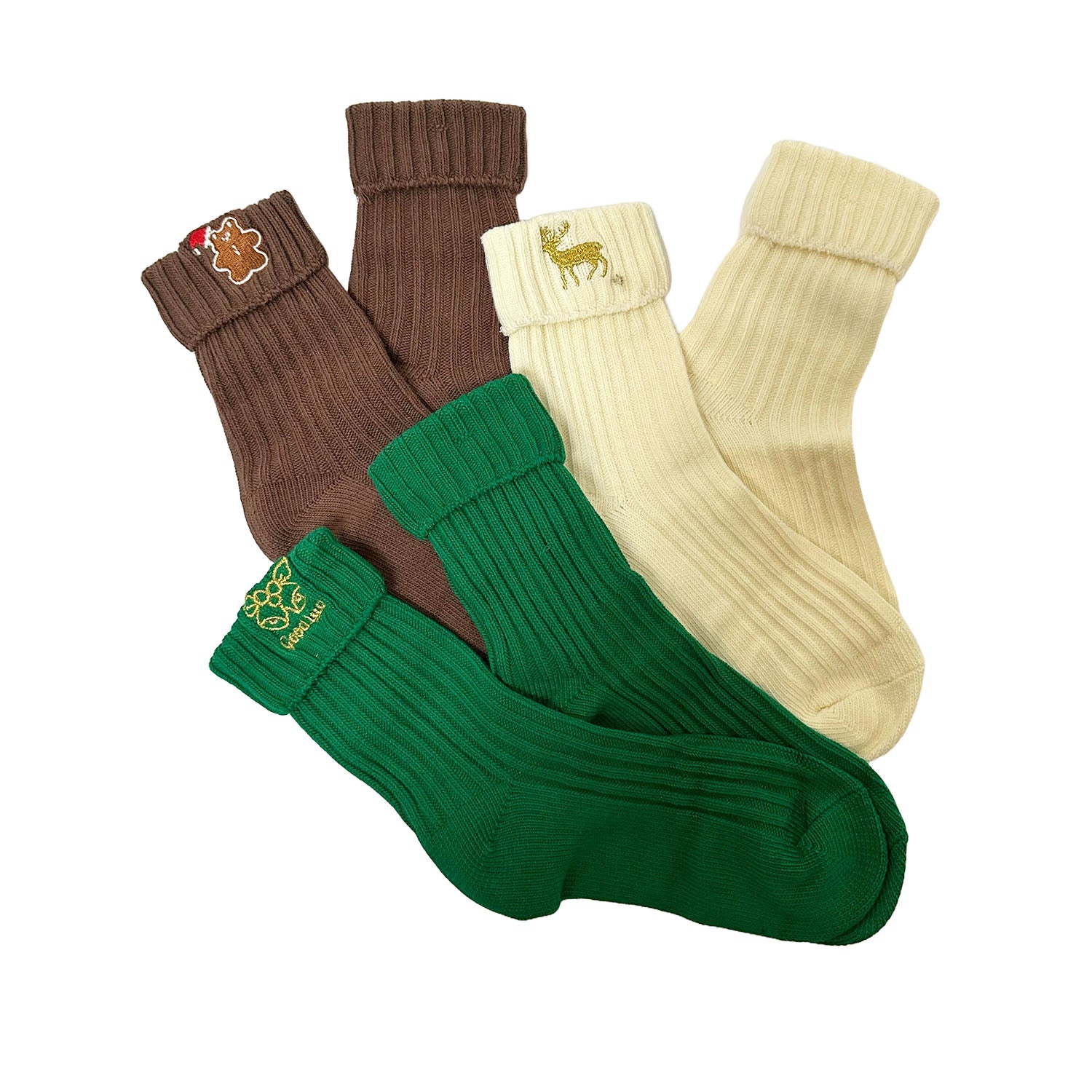 FLOOF Women's Christmas Socks 6-Pack - Cozy Holiday Gingerbread Print Crew Socks for Women - Perfect for Xmas Gifts, Stocking Stuffers & Winter Comfort