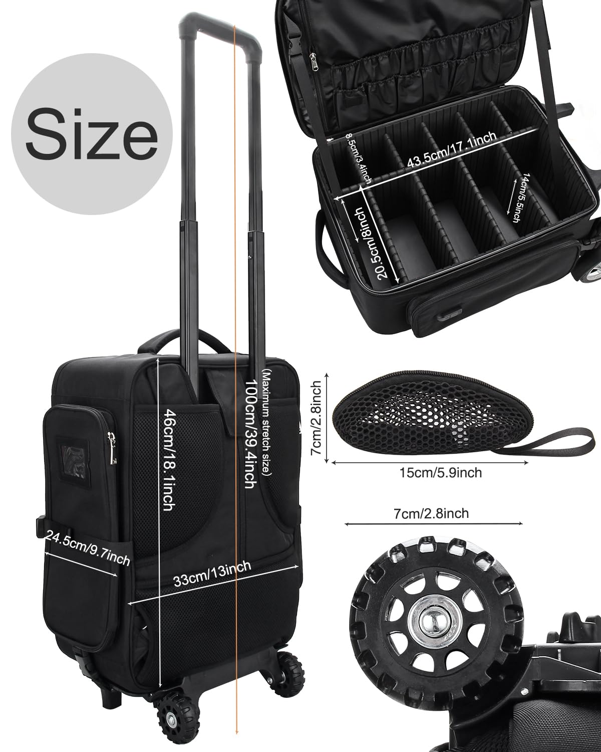 Relavel Professional Rolling Makeup Case with Wheels & Brush Bag - Extra Large Cosmetic Train Case for Makeup Artists - Perfect for Travel, Salon & On-the-Go Beauty Professionals