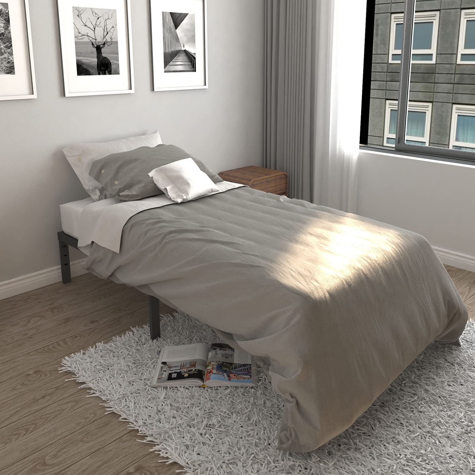 Heavy Duty Metal Twin Size Platform Bed Frame - No Box Spring Needed, 14 Inch Height, Supports 1000 lbs, Easy Assembly & Noise Free (Black) - Perfect for Kids Rooms, Guest Beds & Small Spaces