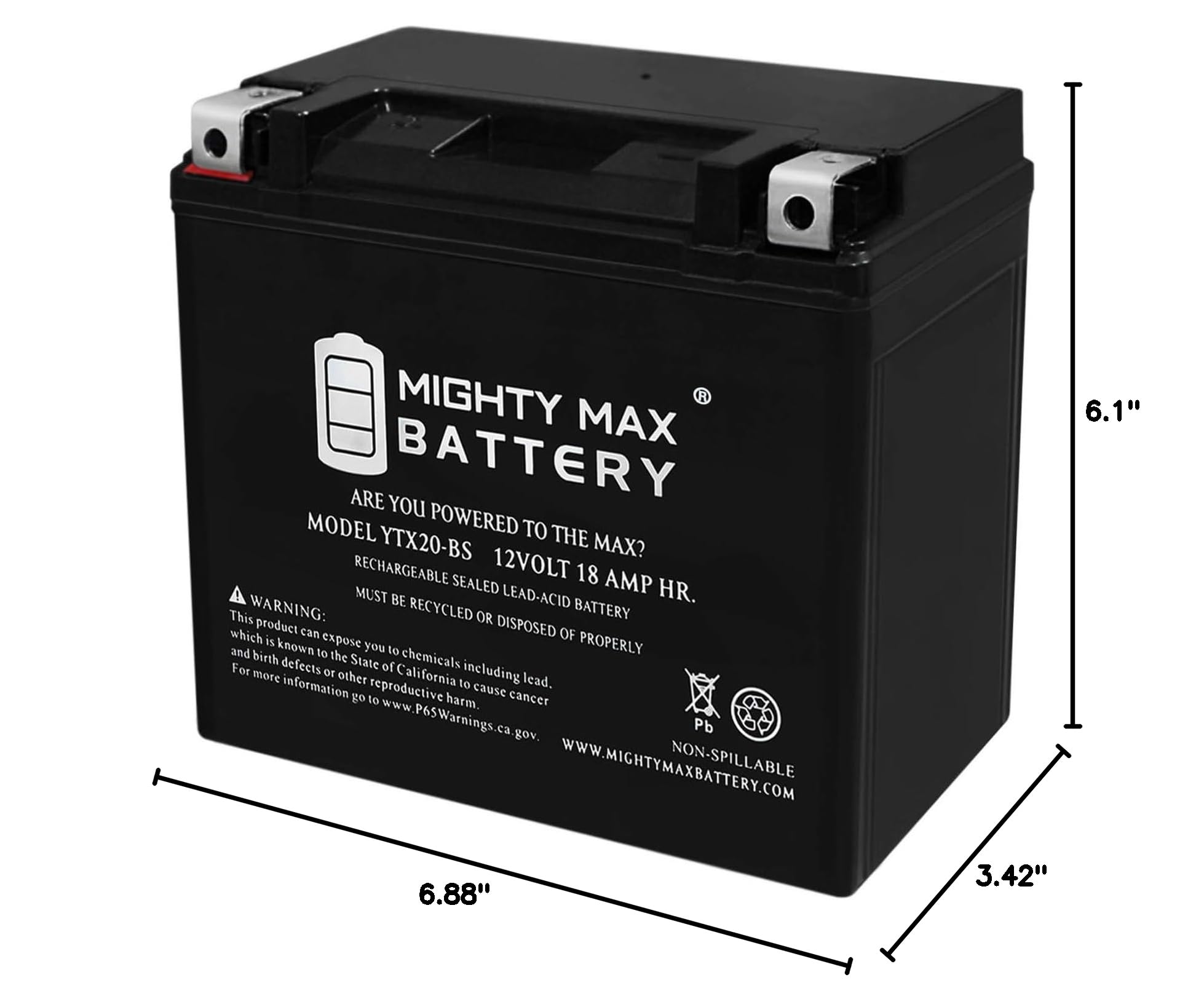 Mighty Max 12V 18Ah Replacement Battery for Arctic Cat EXT (Carb) 1995-1996 - Powers Snowmobiles, ATVs & Power Sports Vehicles in Cold Weather