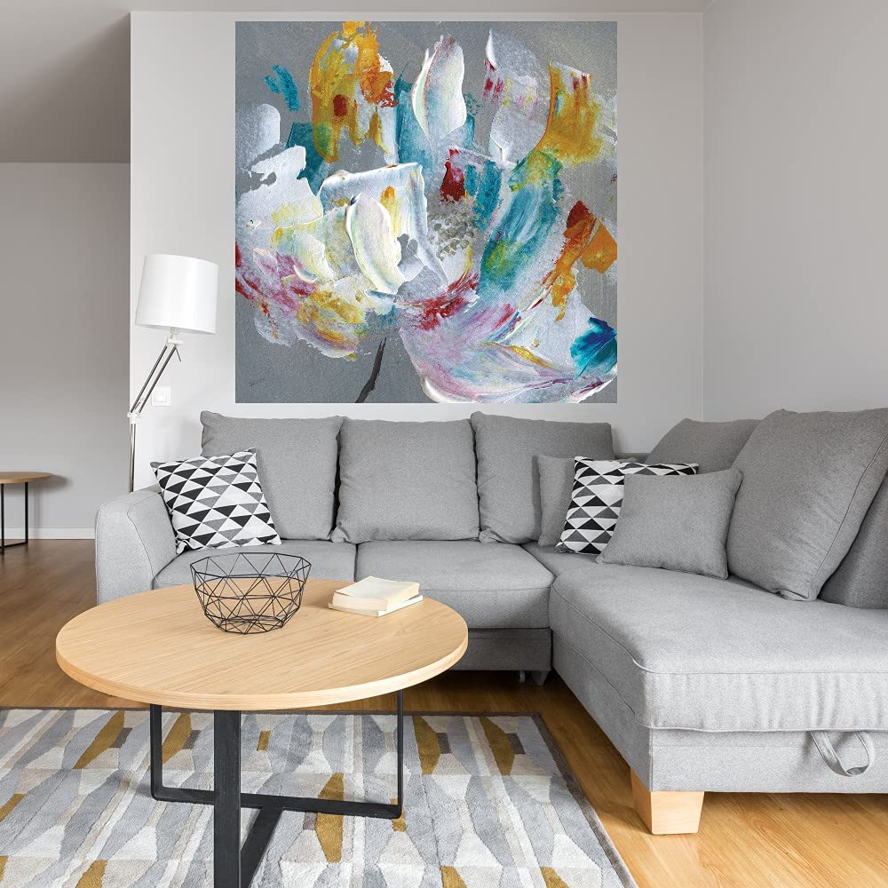 Handmade Tye Dye Floral Canvas Wall Art by Katrina Craven - 22x22 Inch Ready-to-Hang Painting for Living Room, Bedroom, Bathroom & Office Decor - Perfect for Bohemian, Modern & Eclectic Home Styling